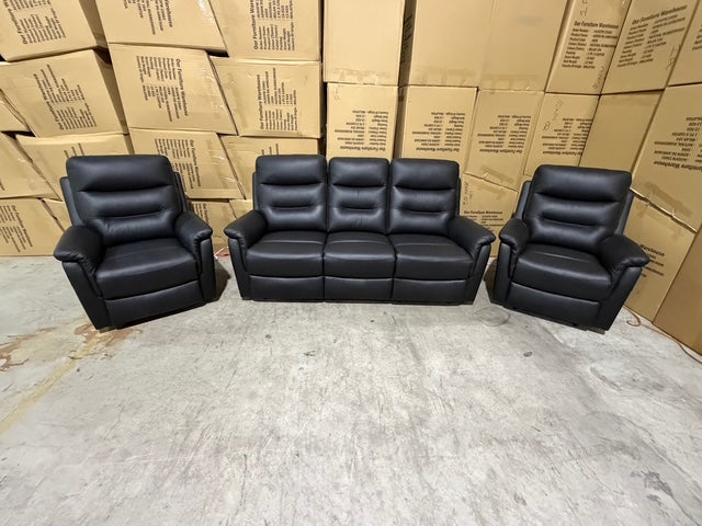 Barrett 3 Piece Leather Recliner Package In Black
