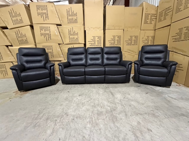 Barrett 3 Piece Leather Recliner Package In Black