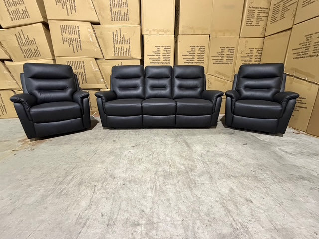 Barrett 3 Piece Leather Recliner Package In Black