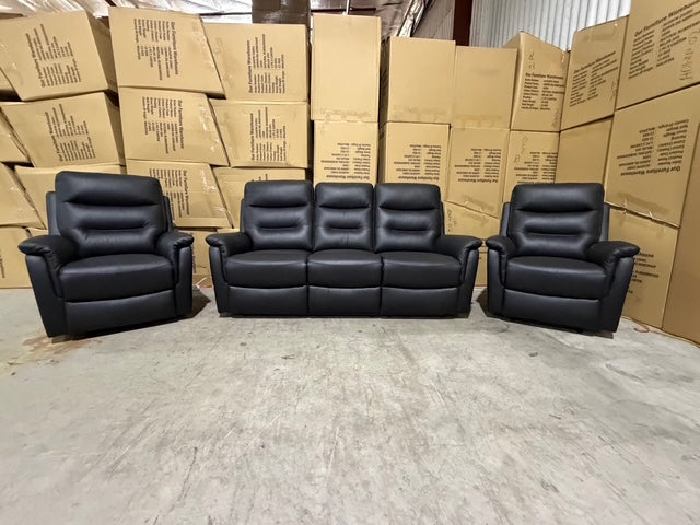 Barrett 3 Piece Leather Recliner Package In Black