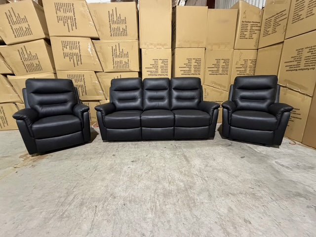 Barrett 3 Piece Leather Recliner Package In Black