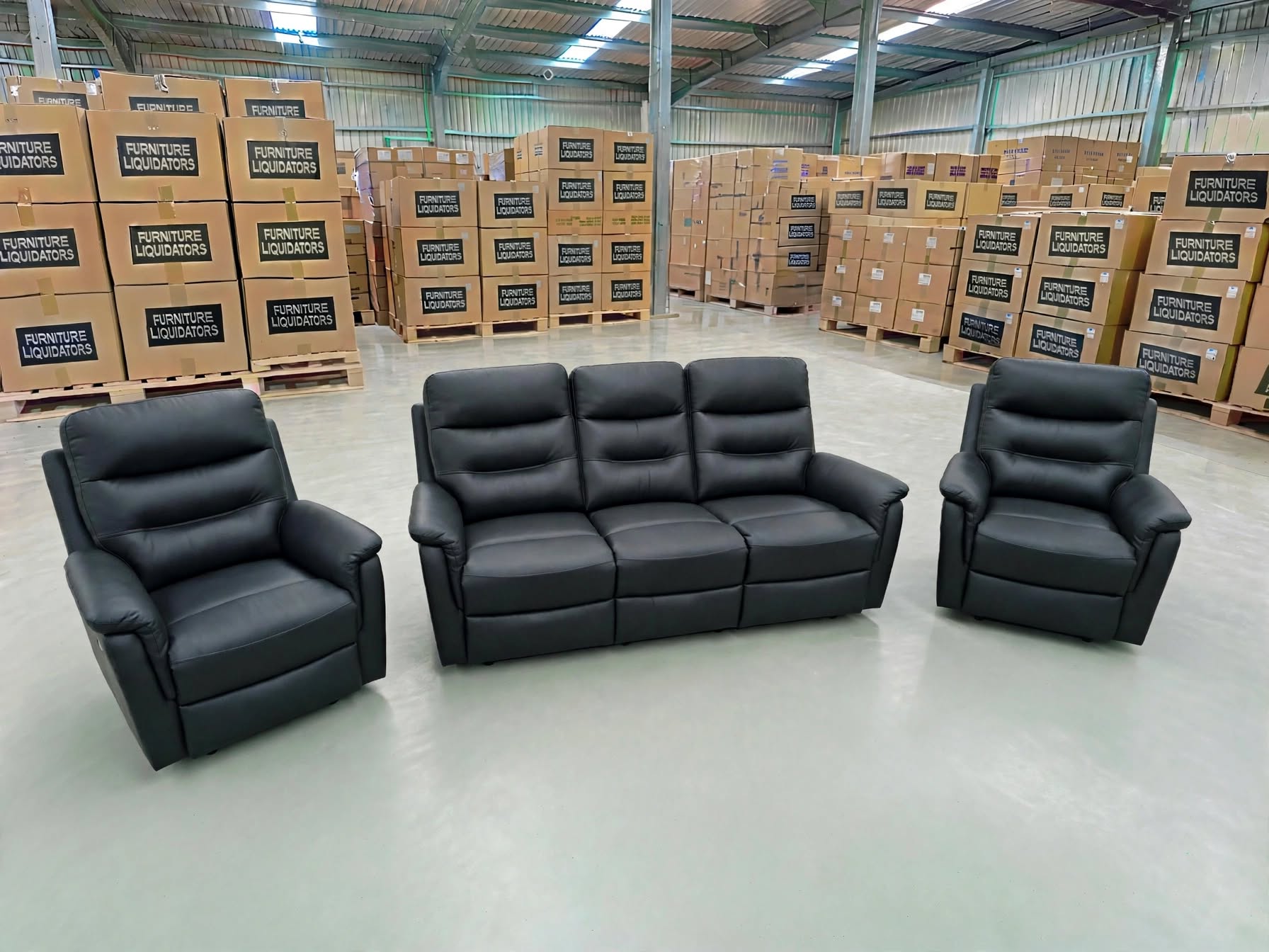 Barrett 3 Piece Leather Recliner Package In Black