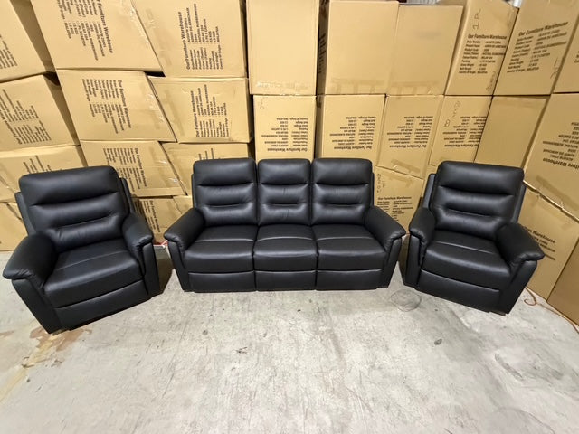 Barrett 3 Piece Leather Recliner Package In Black