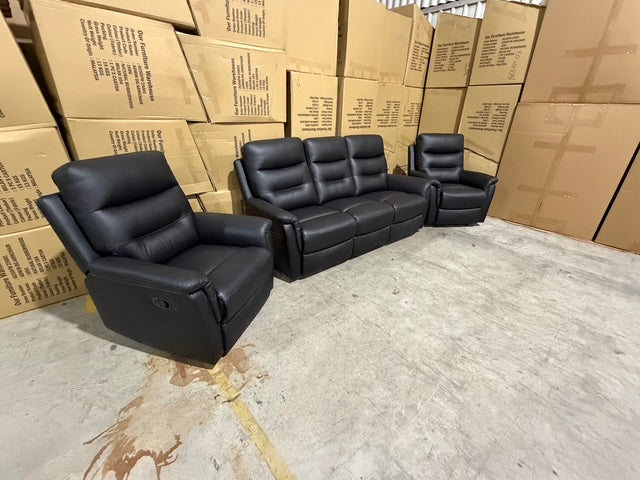 Barrett 3 Piece Leather Recliner Package In Black