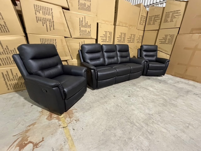 Barrett 3 Piece Leather Recliner Package In Black