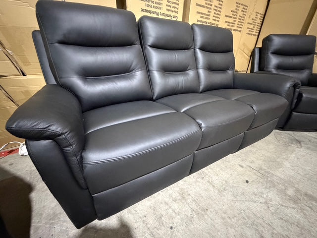 Barrett 3 Piece Leather Recliner Package In Black