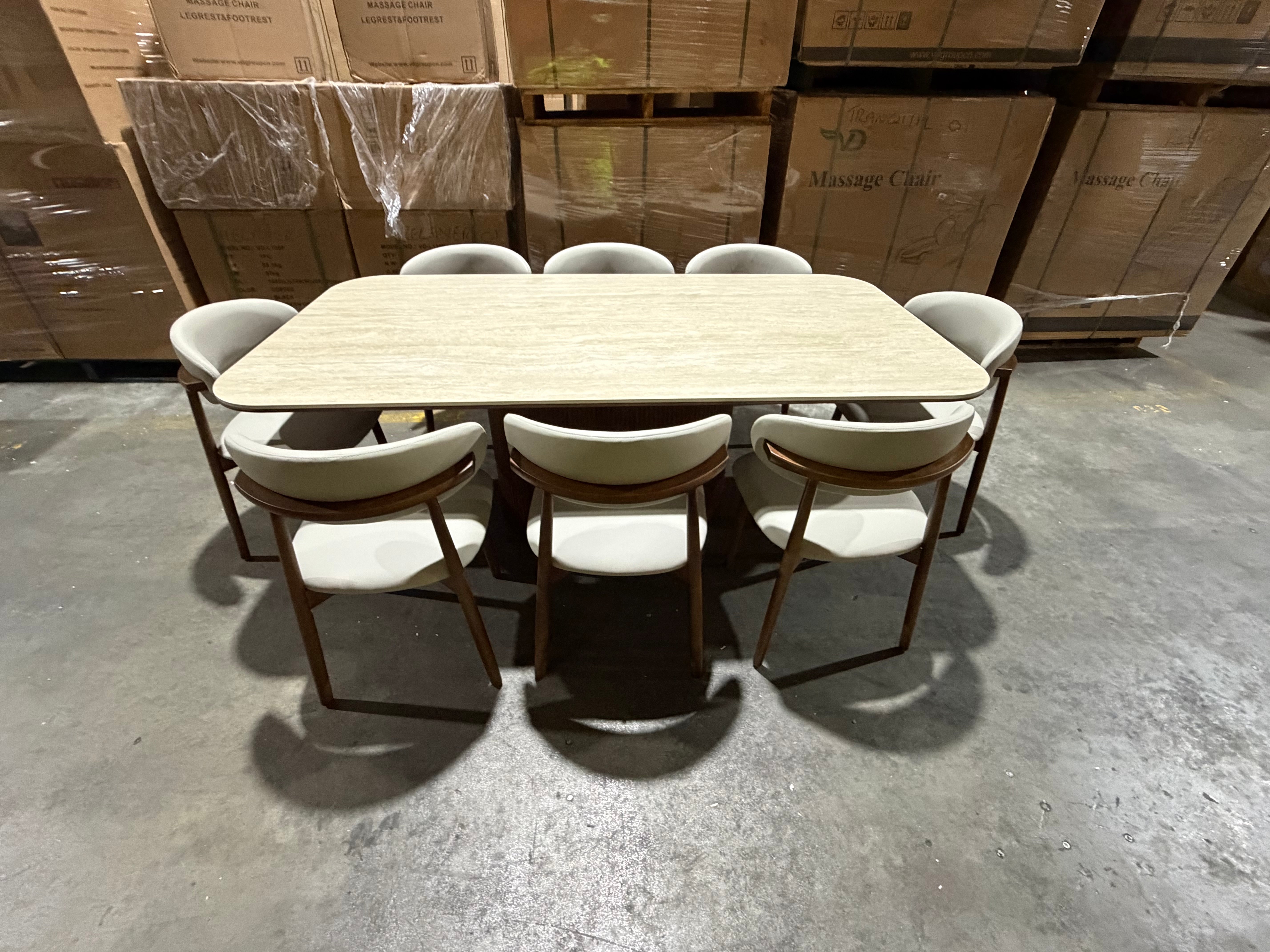 Texas 9pce Dining Setting 2100 Table Ceramic Top 8X PU Chairs