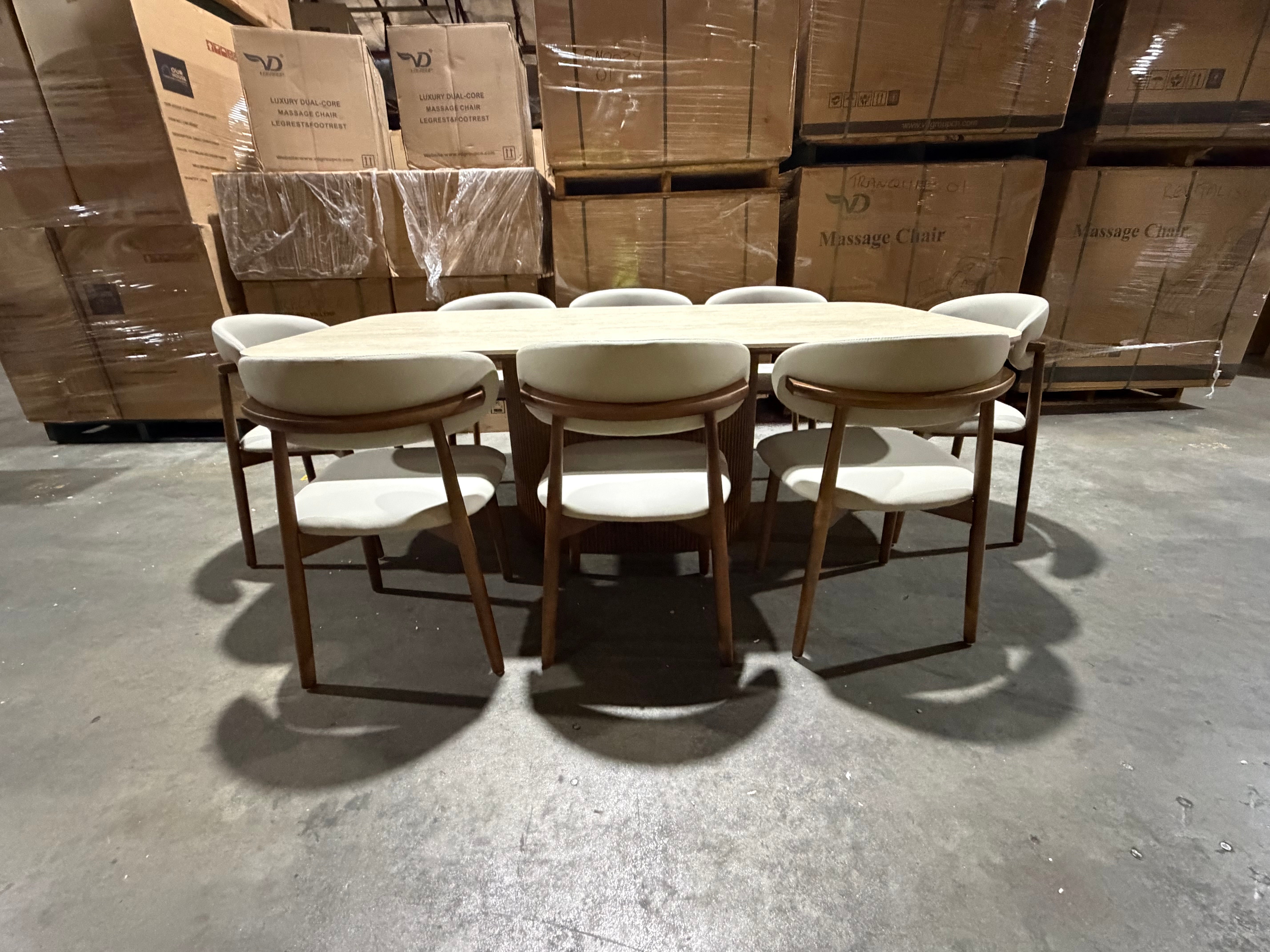 Texas 9pce Dining Setting 2100 Table Ceramic Top 8X PU Chairs