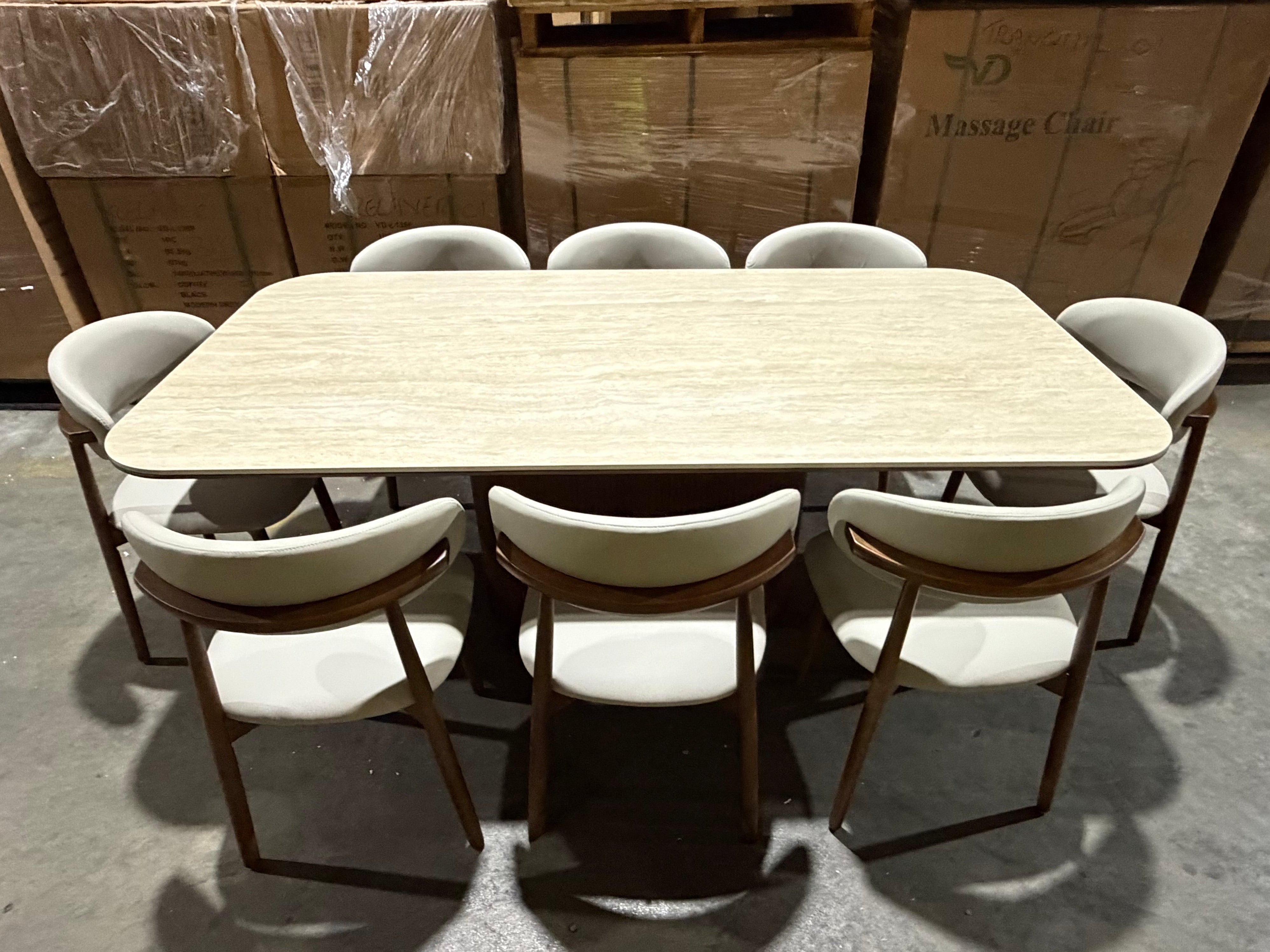 Texas 9pce Dining Setting 2100 Table Ceramic Top 8X PU Chairs