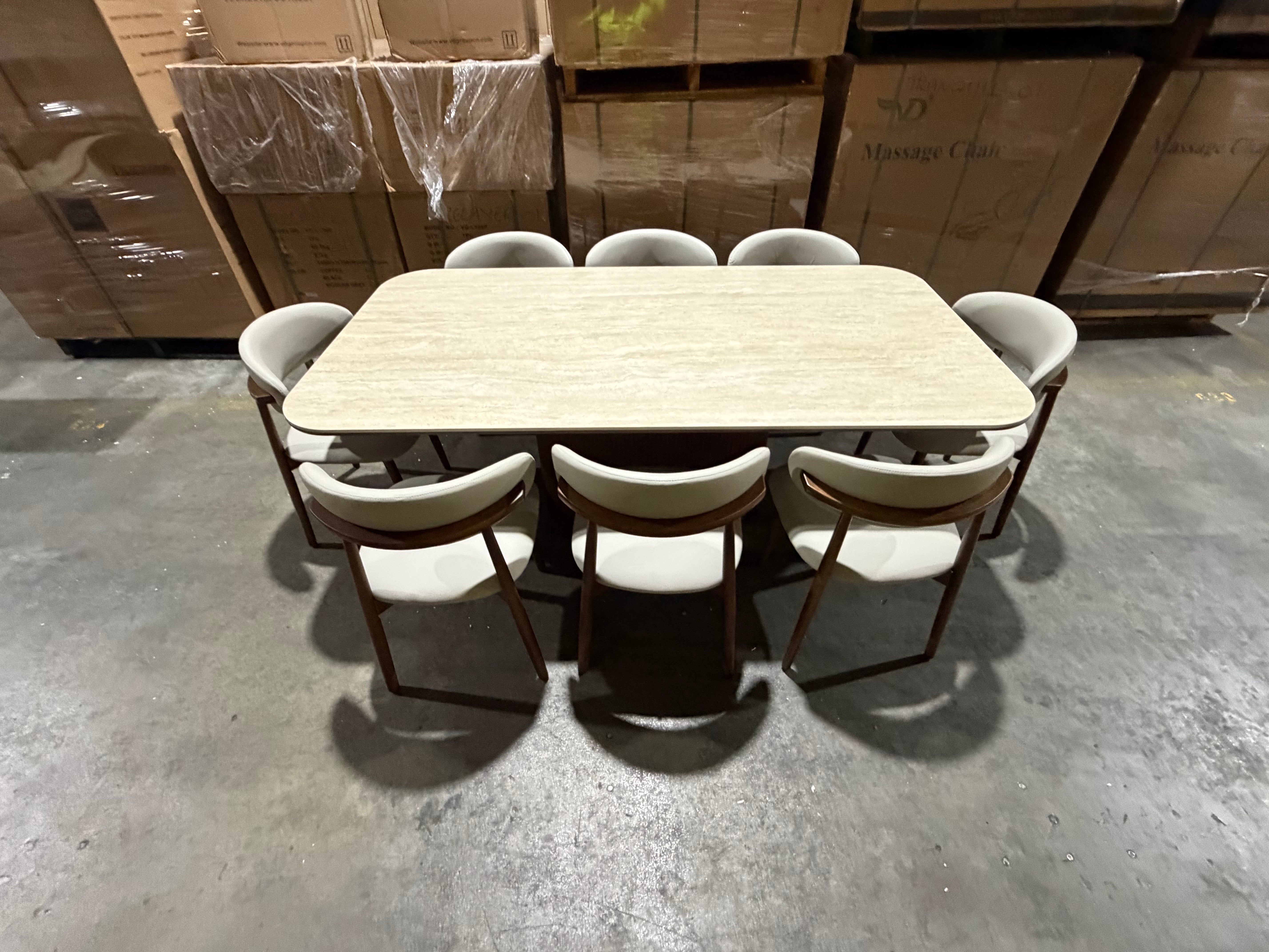 Texas 9pce Dining Setting 2100 Table Ceramic Top 8X PU Chairs