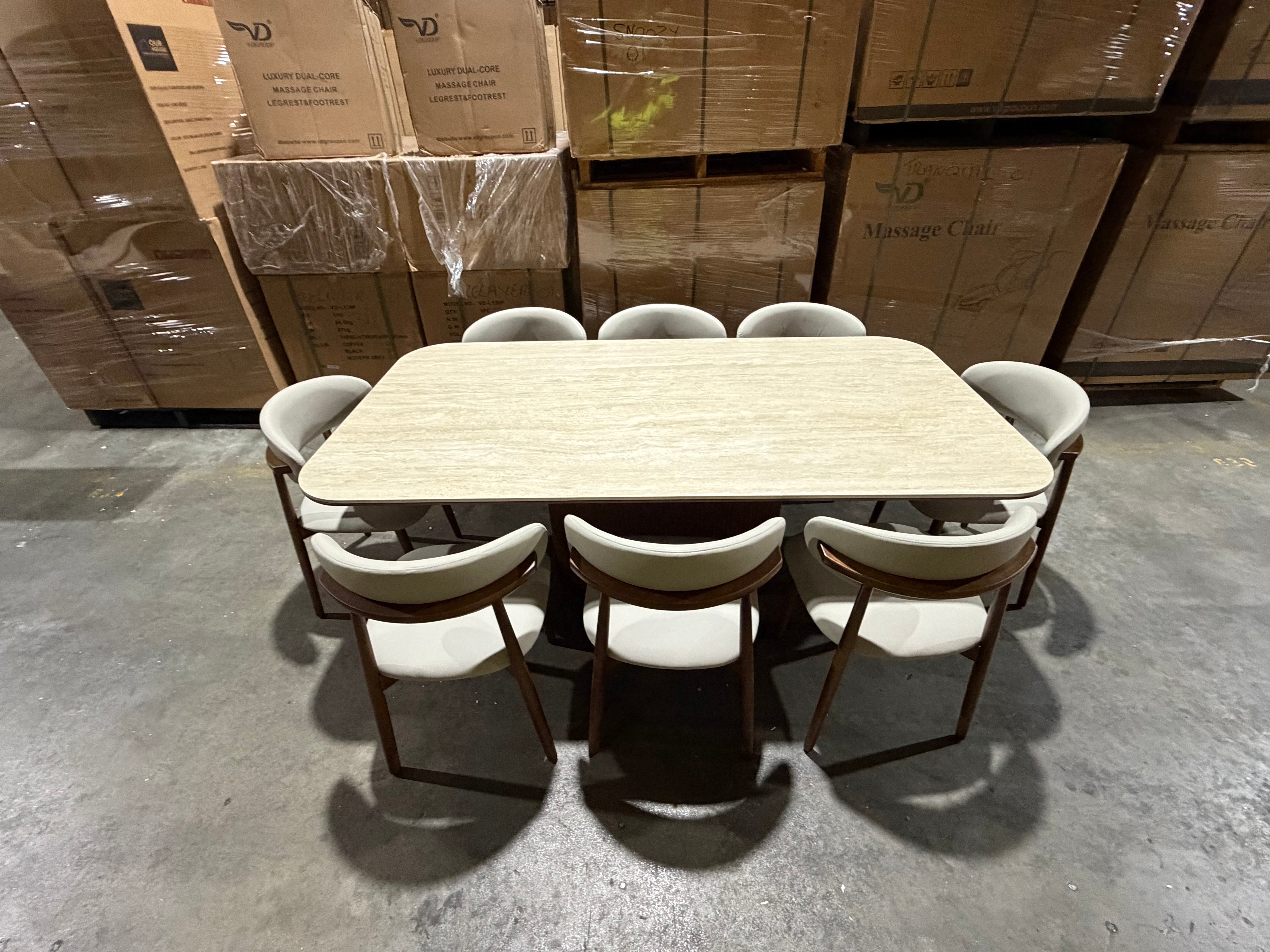 Texas 9pce Dining Setting 2100 Table Ceramic Top 8X PU Chairs