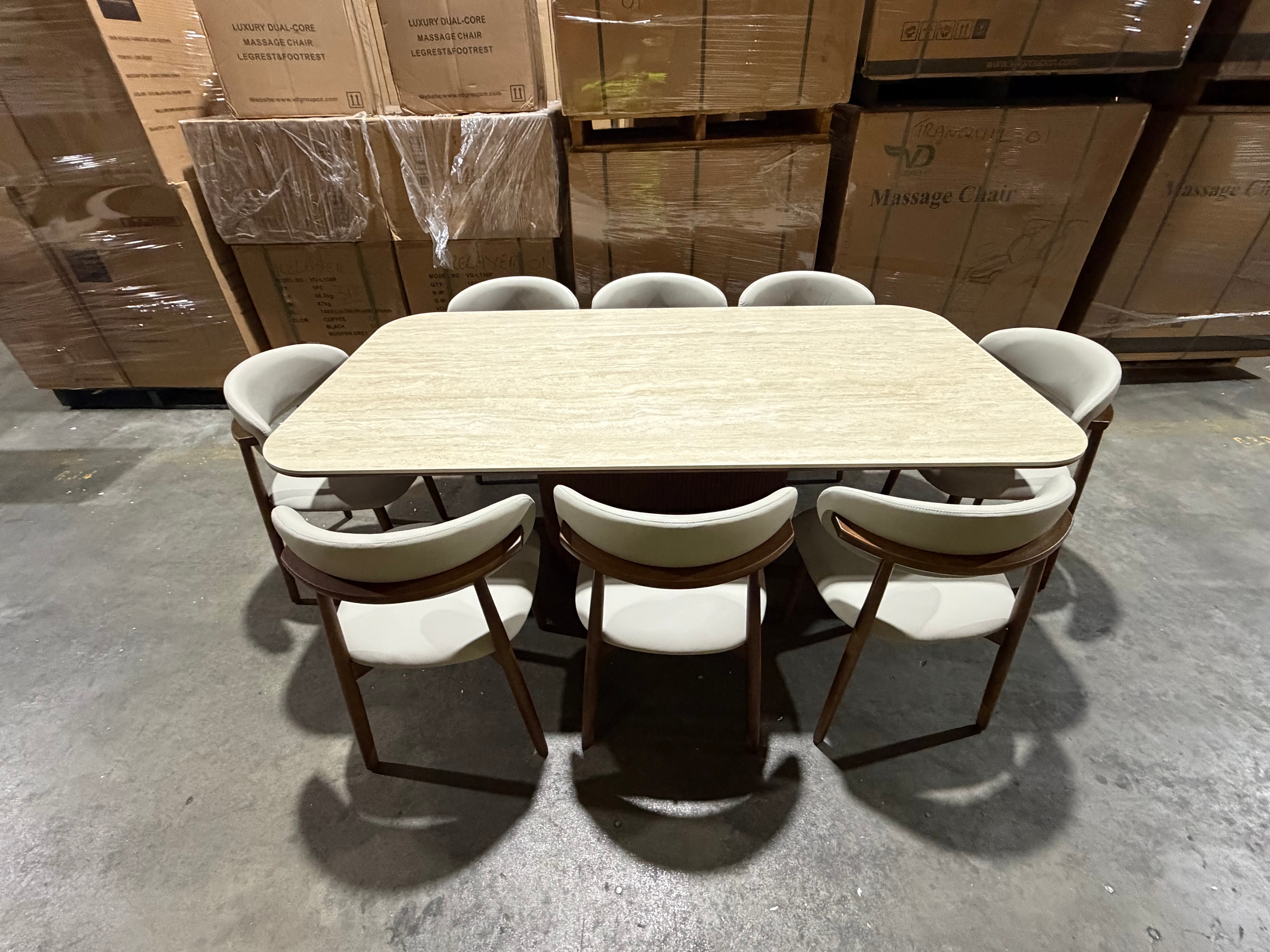 Texas 9pce Dining Setting 2100 Table Ceramic Top 8X PU Chairs