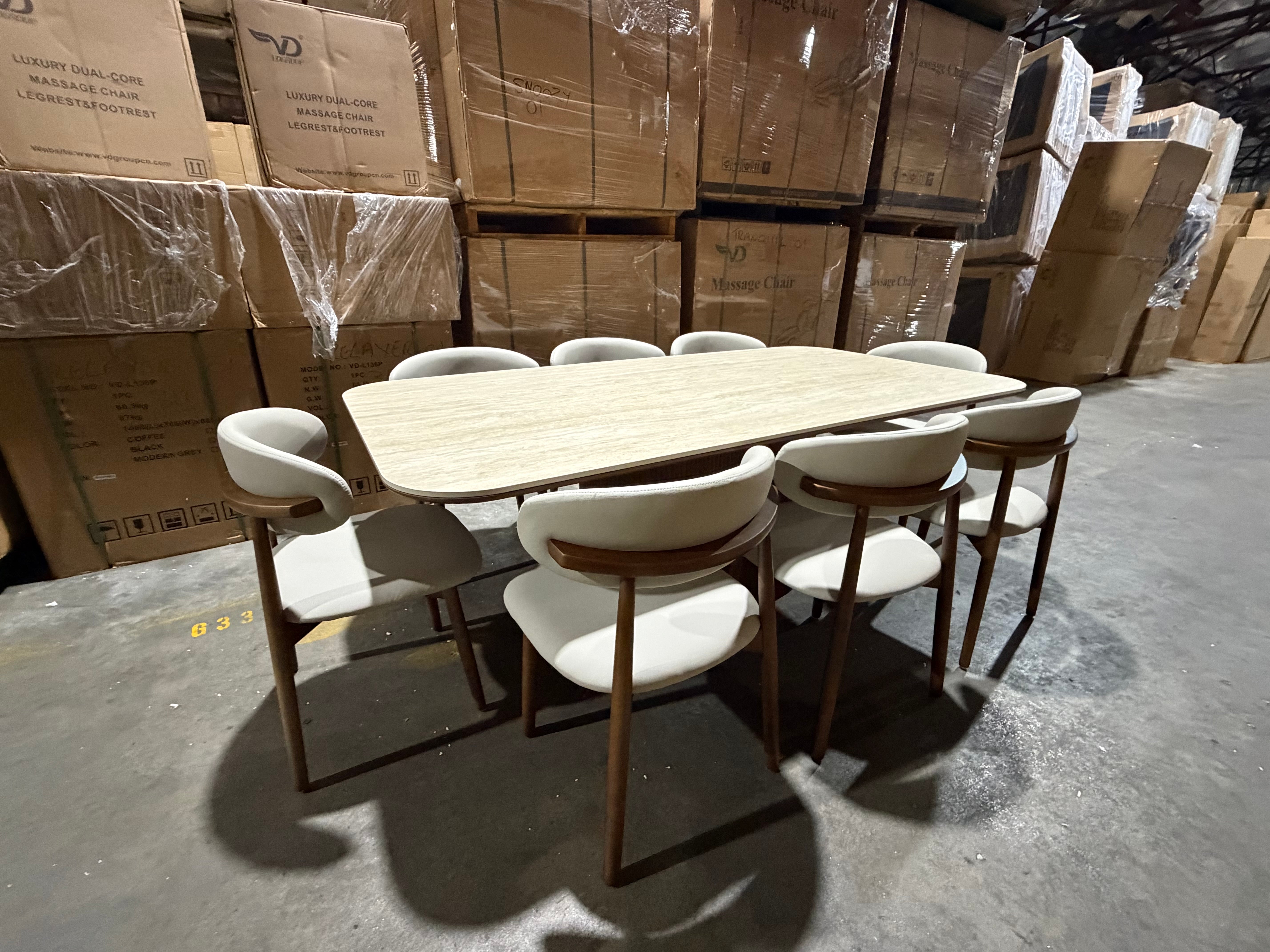 Texas 9pce Dining Setting 2100 Table Ceramic Top 8X PU Chairs