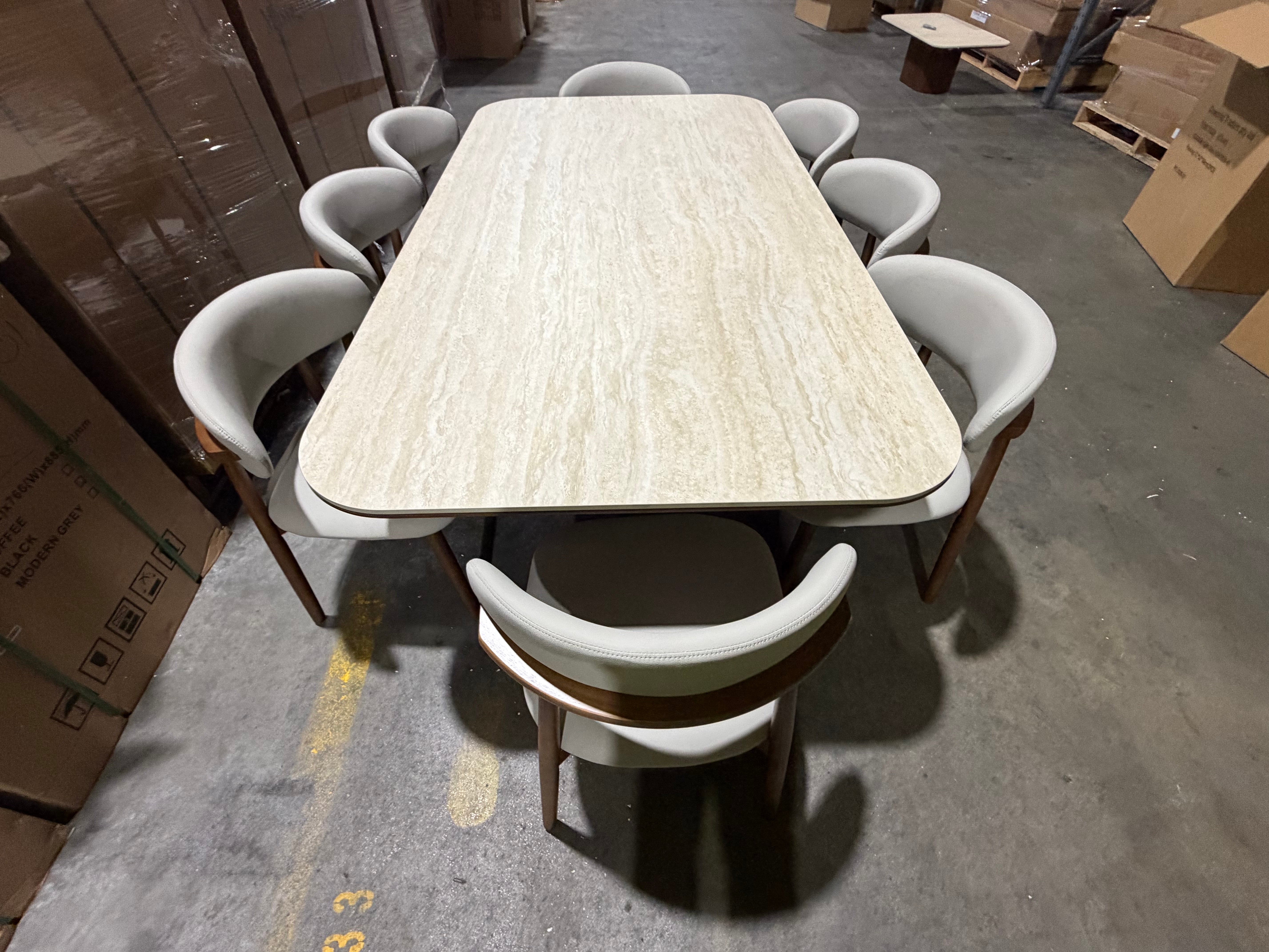Texas 9pce Dining Setting 2100 Table Ceramic Top 8X PU Chairs