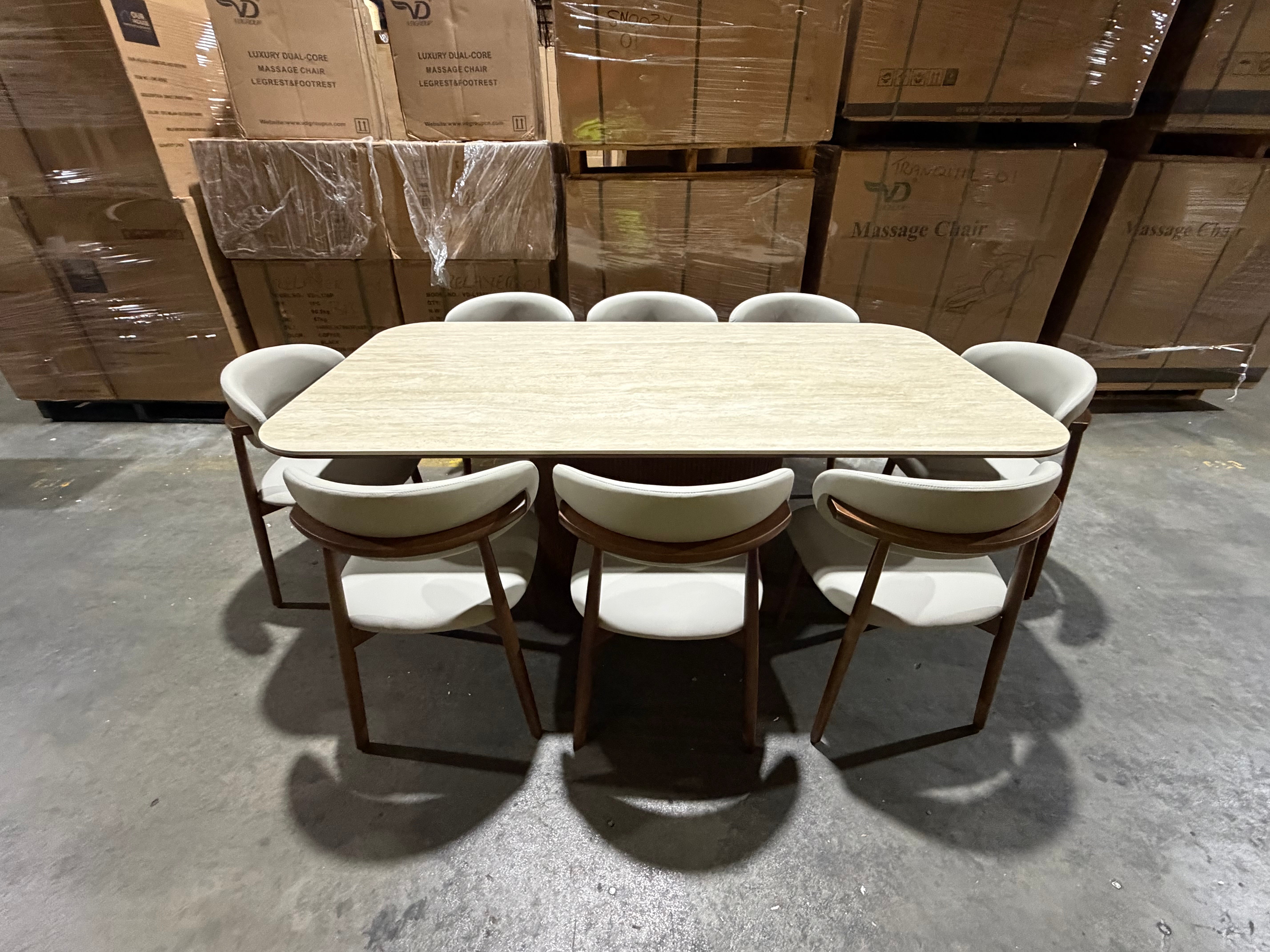 Texas 9pce Dining Setting 2100 Table Ceramic Top 8X PU Chairs
