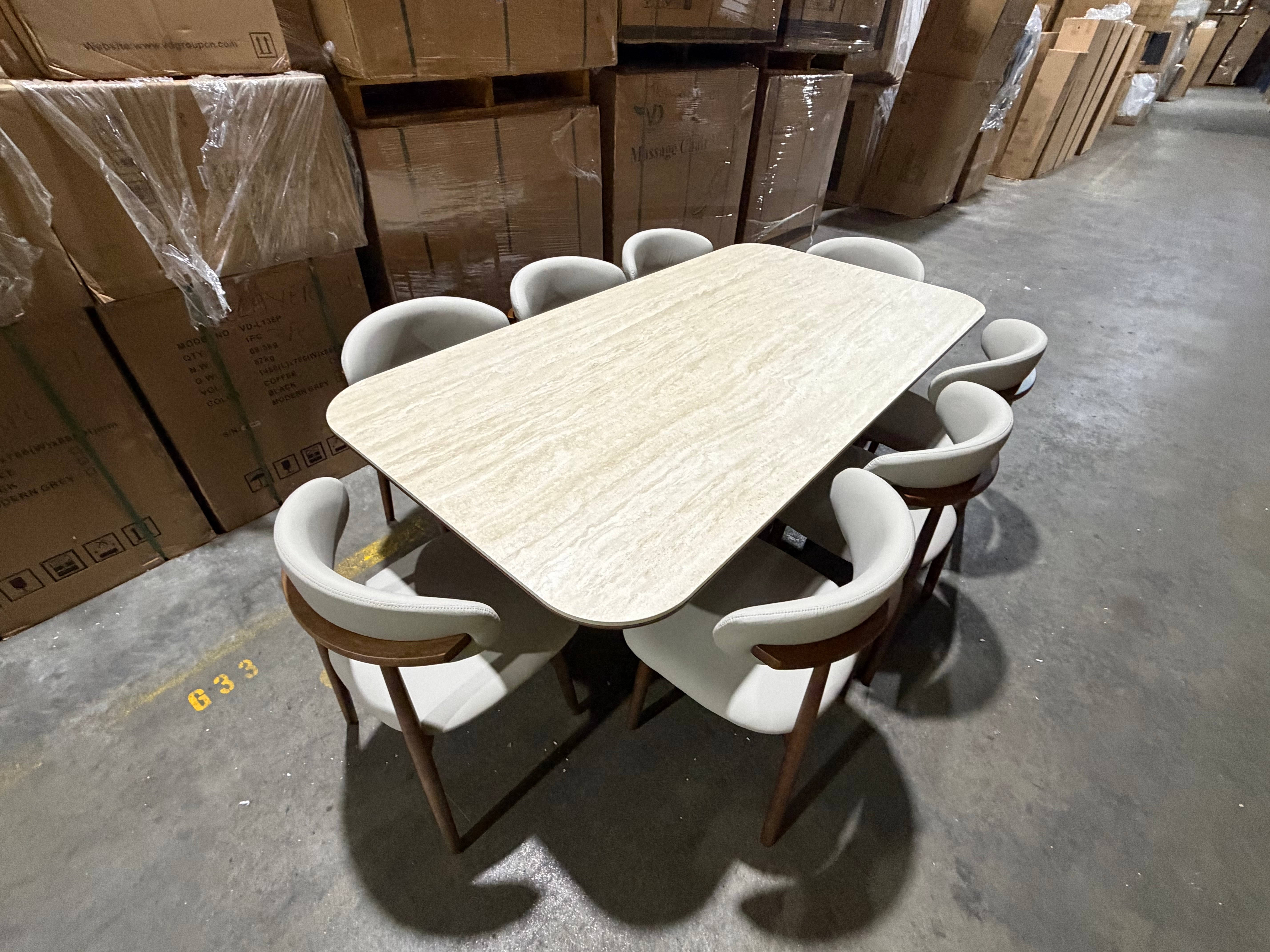 Texas 9pce Dining Setting 2100 Table Ceramic Top 8X PU Chairs
