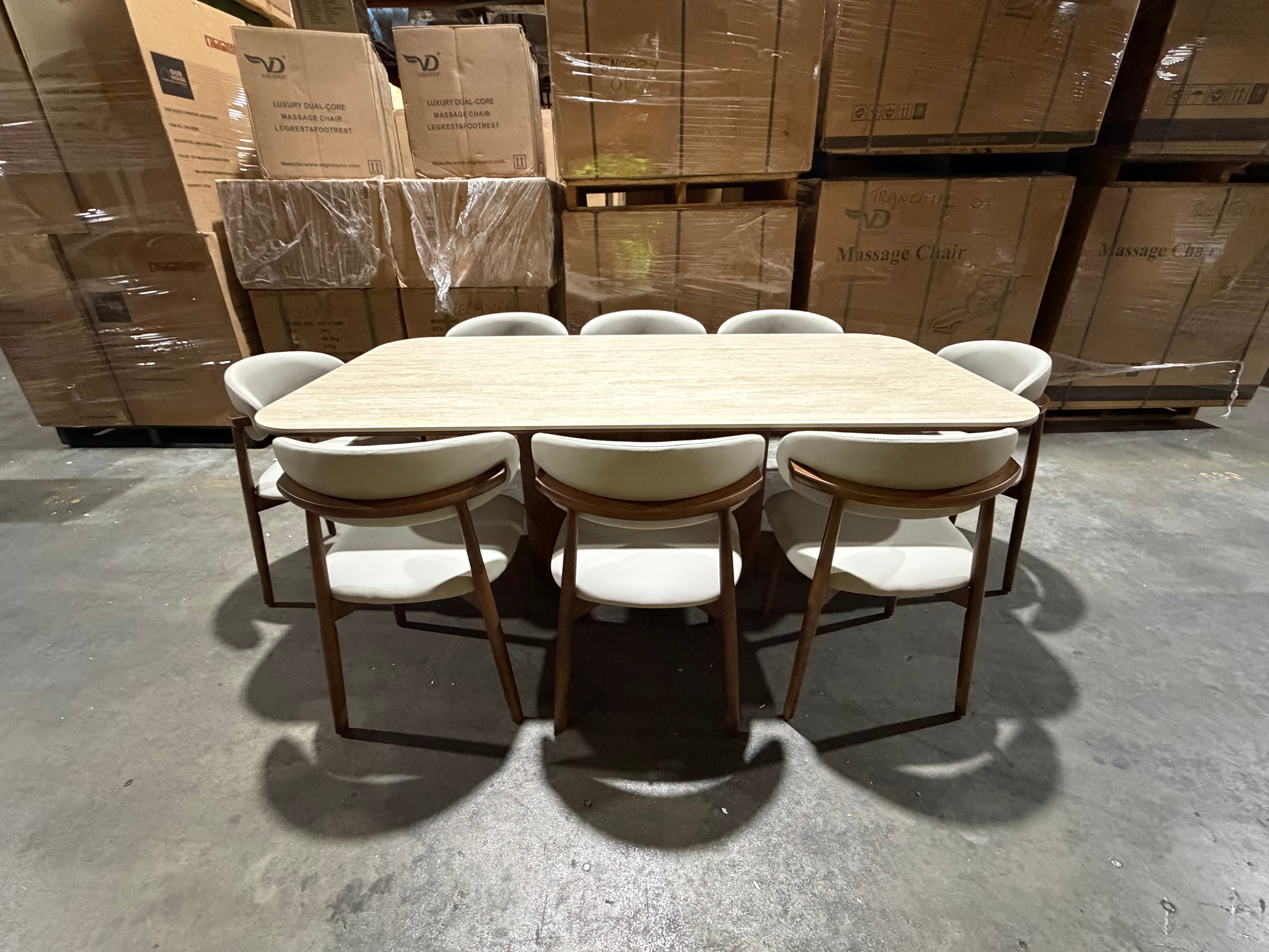 Texas 9pce Dining Setting 2100 Table Ceramic Top 8X PU Chairs