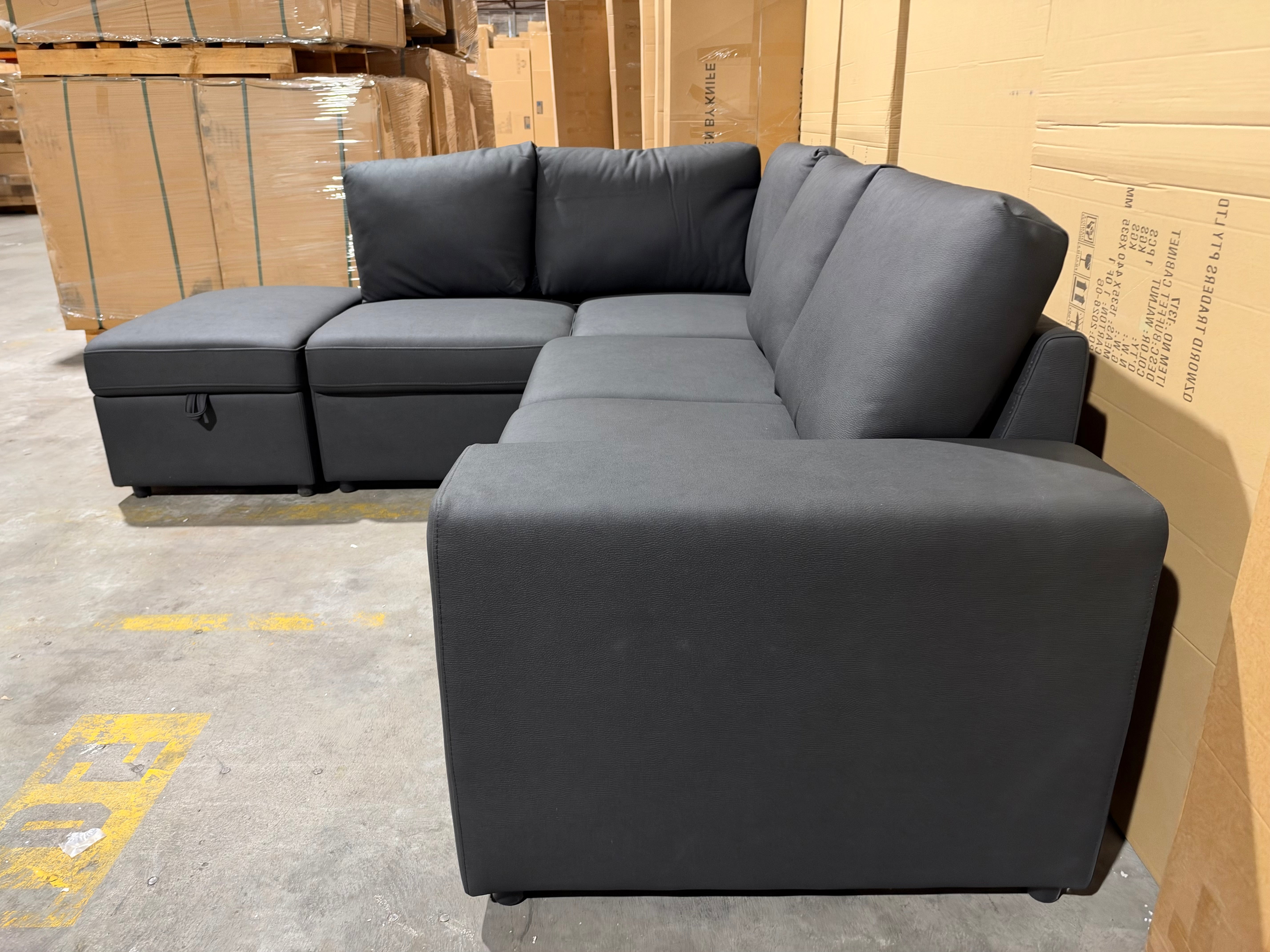 Denzo LHF Chaise Lounge With Trundle Bed & Storage Ottoman Soft Black Rhino