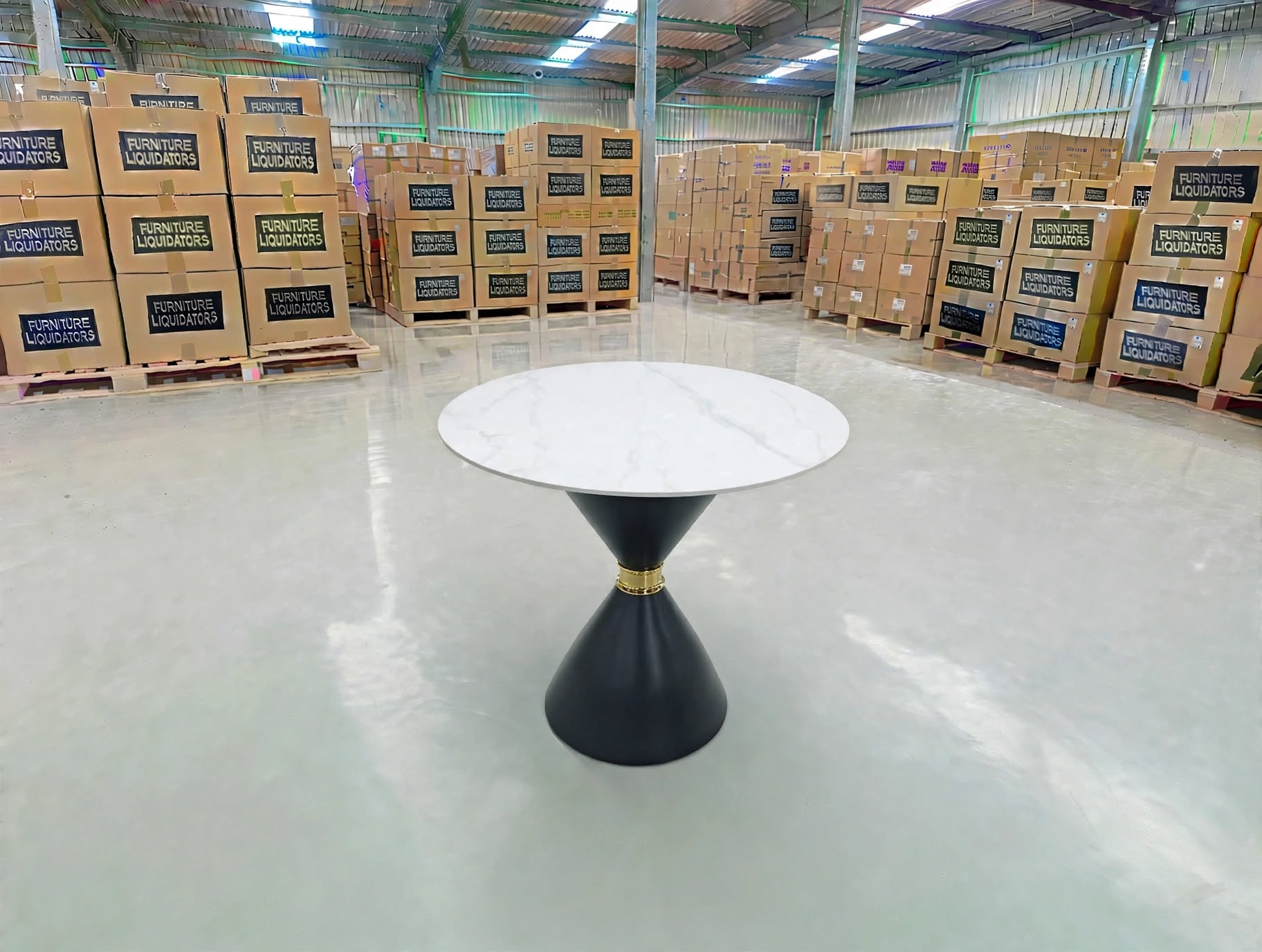Stacy 800 Round Dining Table Sintered Stone Top Metal Base