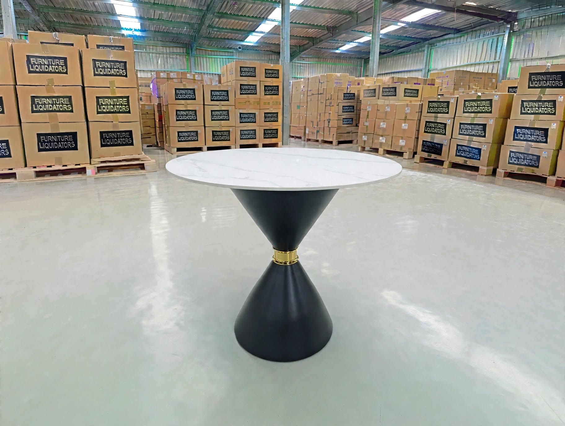 Stacy 800 Round Dining Table Sintered Stone Top Metal Base