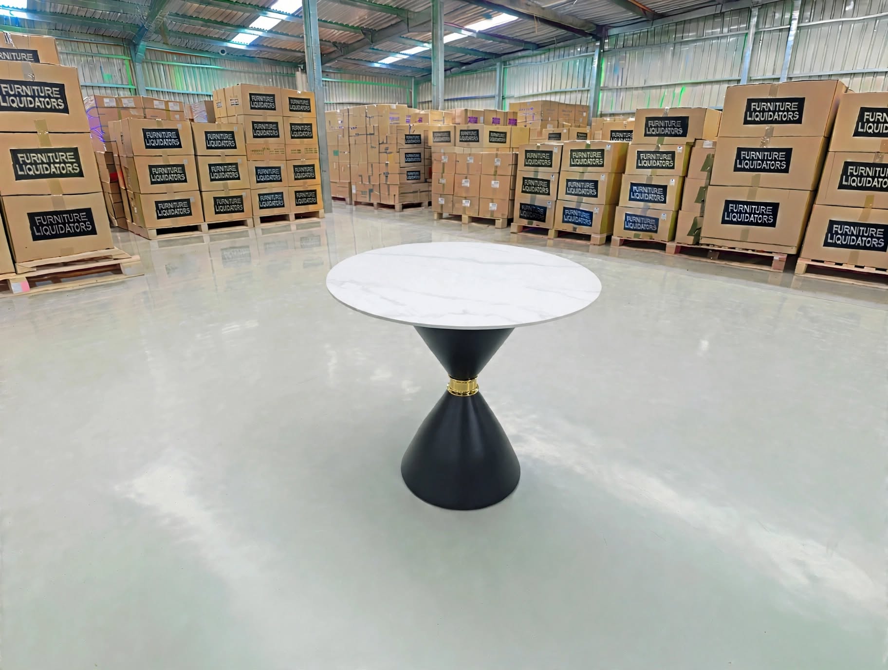 Stacy 800 Round Dining Table Sintered Stone Top Metal Base
