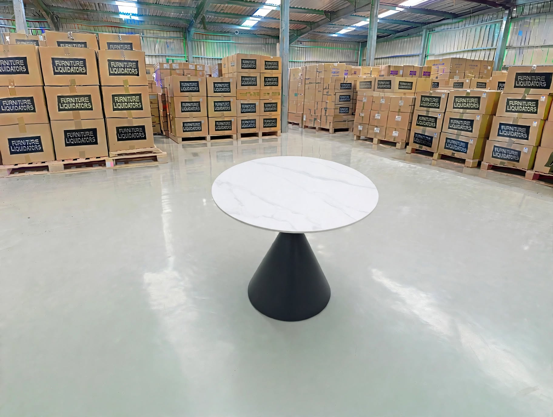Stacy 800 Round Dining Table Sintered Stone Top Metal Base