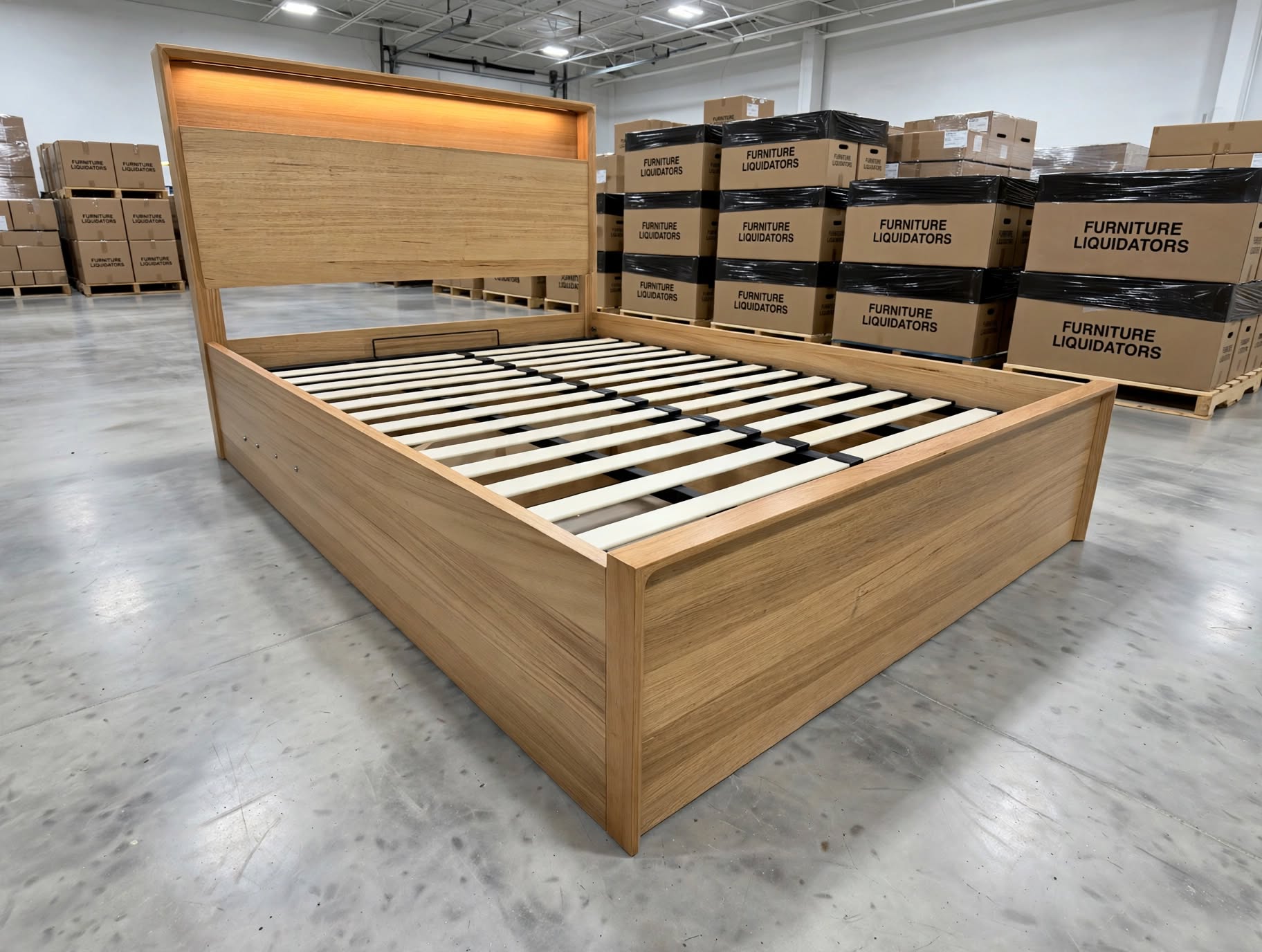 Nashville King Size Bed With Gas Lift Storage In Tassie Oak