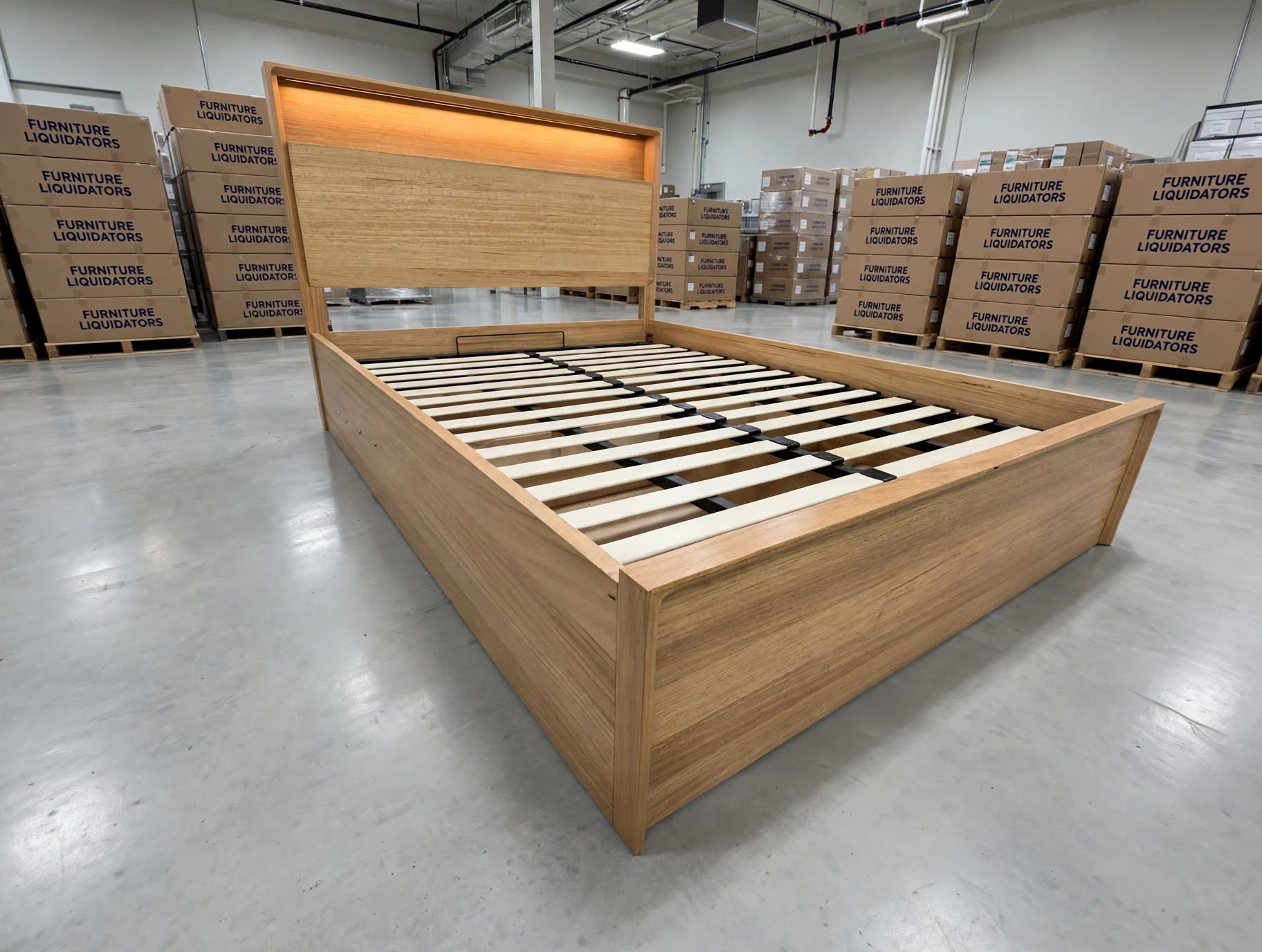Nashville King Size Bed With Gas Lift Storage In Tassie Oak