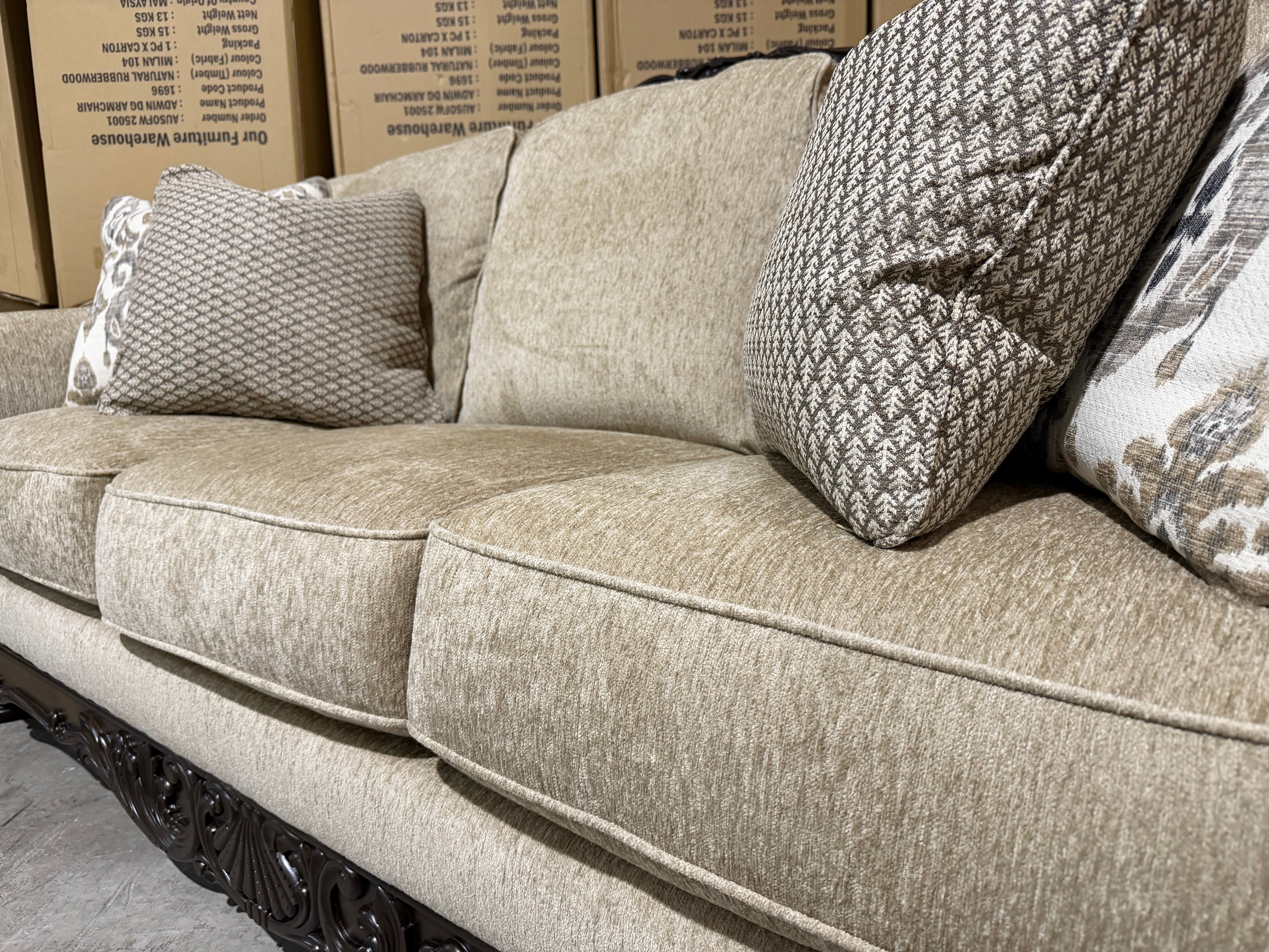 Stirling 3 Seater Sofa Inc Cushions in Taupe