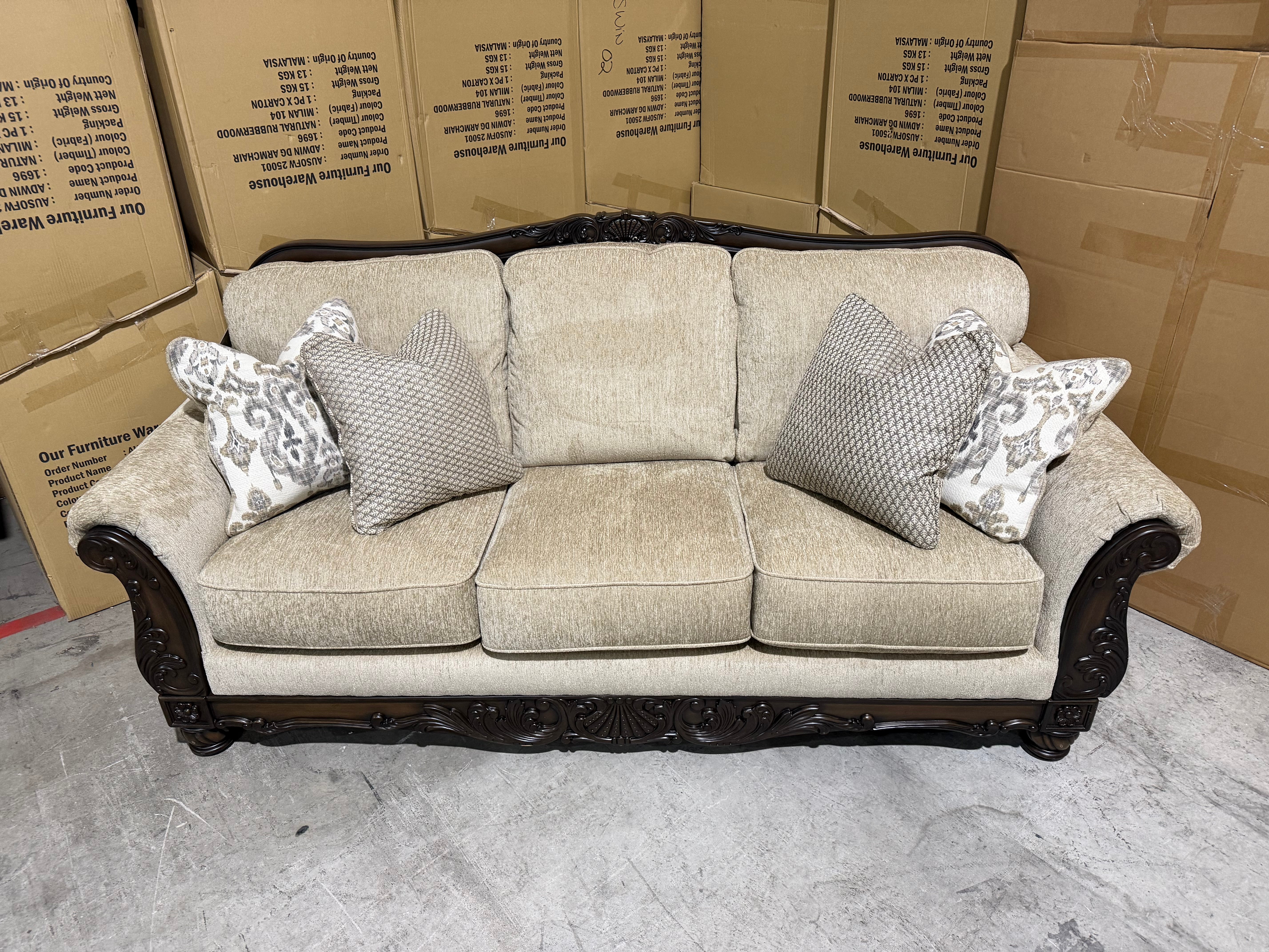 Stirling 3 Seater Sofa Inc Cushions in Taupe