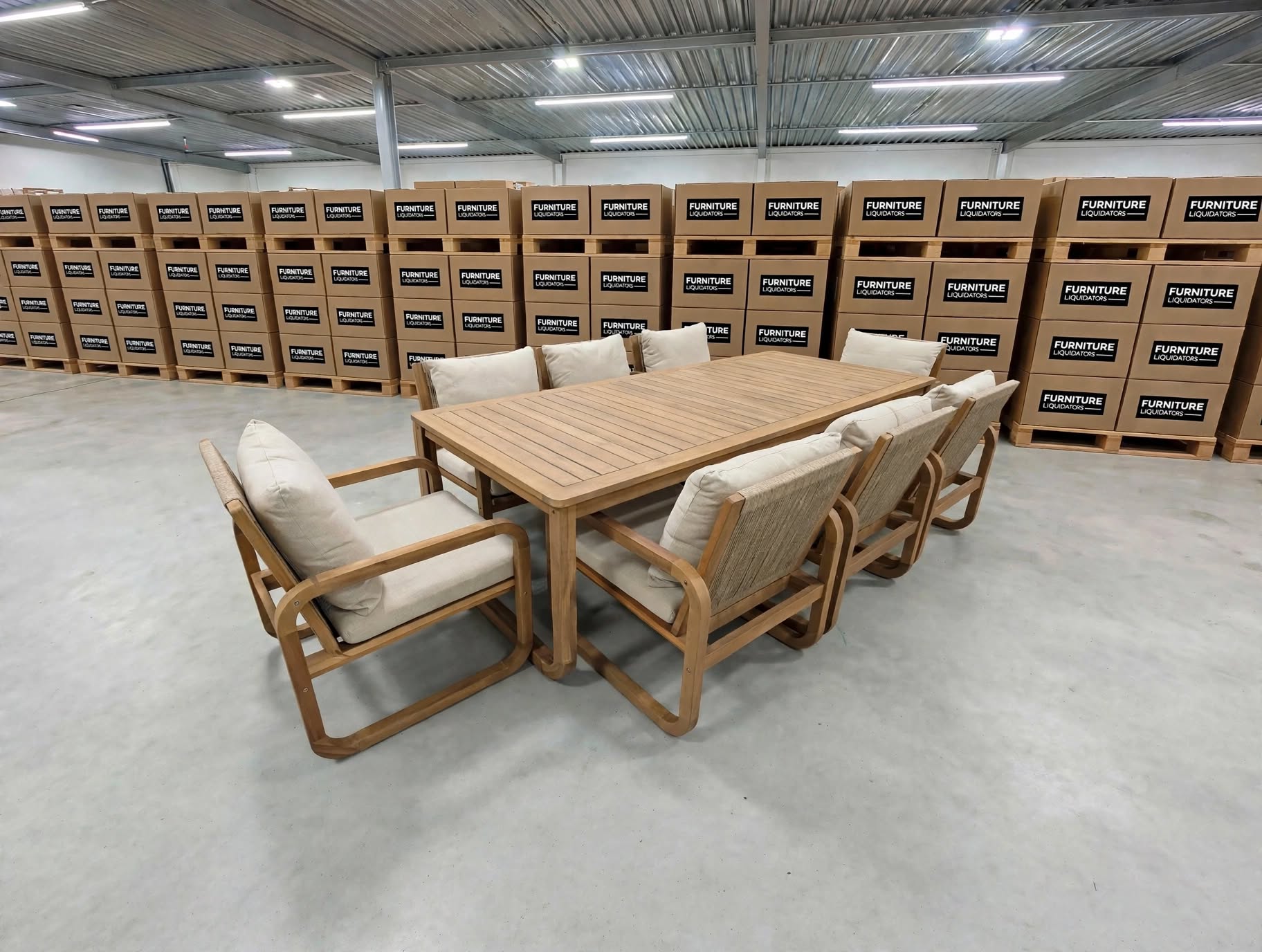 Lando 9pce Outdoor Setting 2400x1000 Table & 8x Chairs in Grey Wash