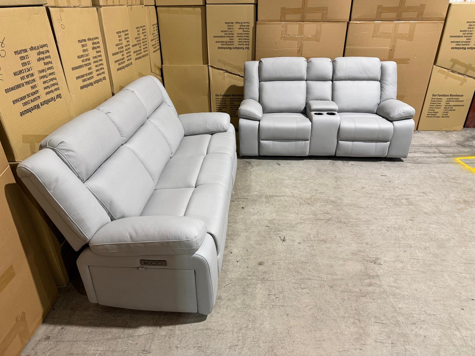 Kenso 3+2 Dual Recliners In Rhino Suede Fifty Shades