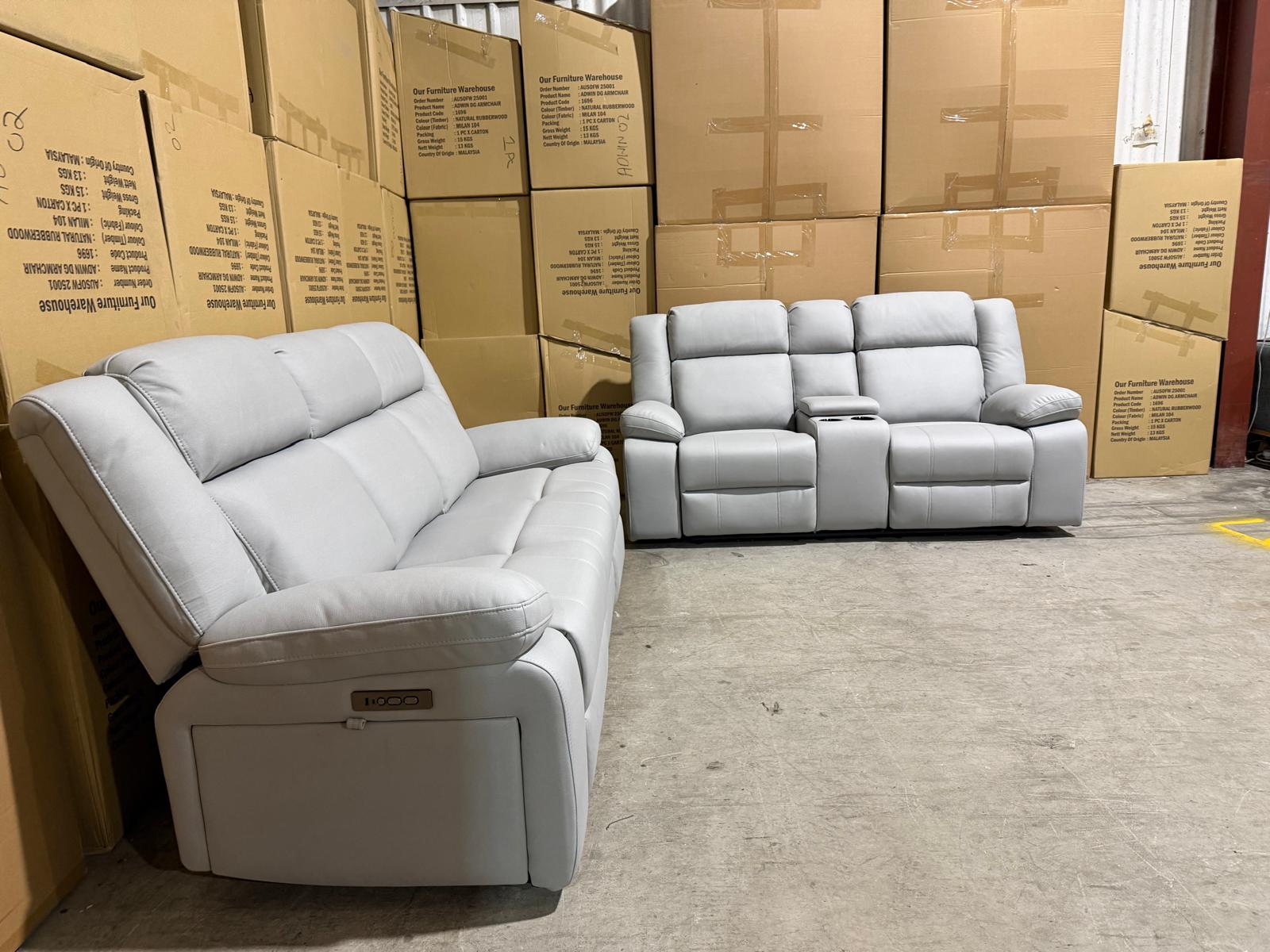 Kenso 3+2 Dual Recliners In Rhino Suede Fifty Shades