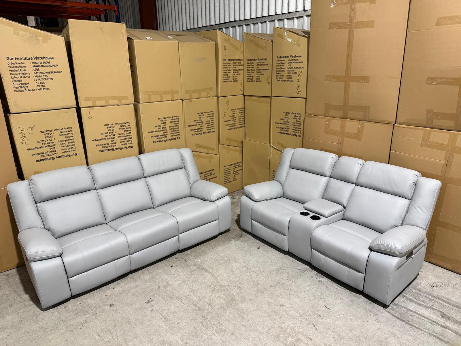 Kenso 3+2 Dual Recliners In Rhino Suede Fifty Shades