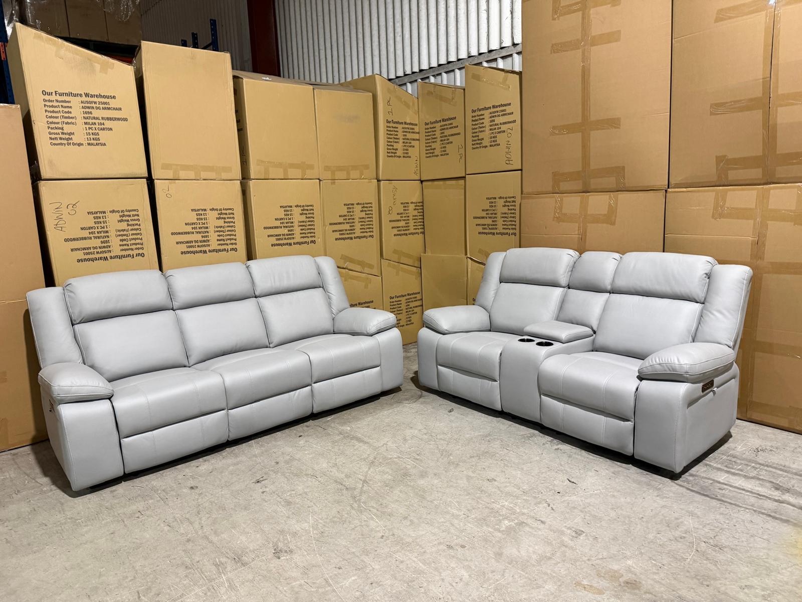 Kenso 3+2 Dual Recliners In Rhino Suede Fifty Shades