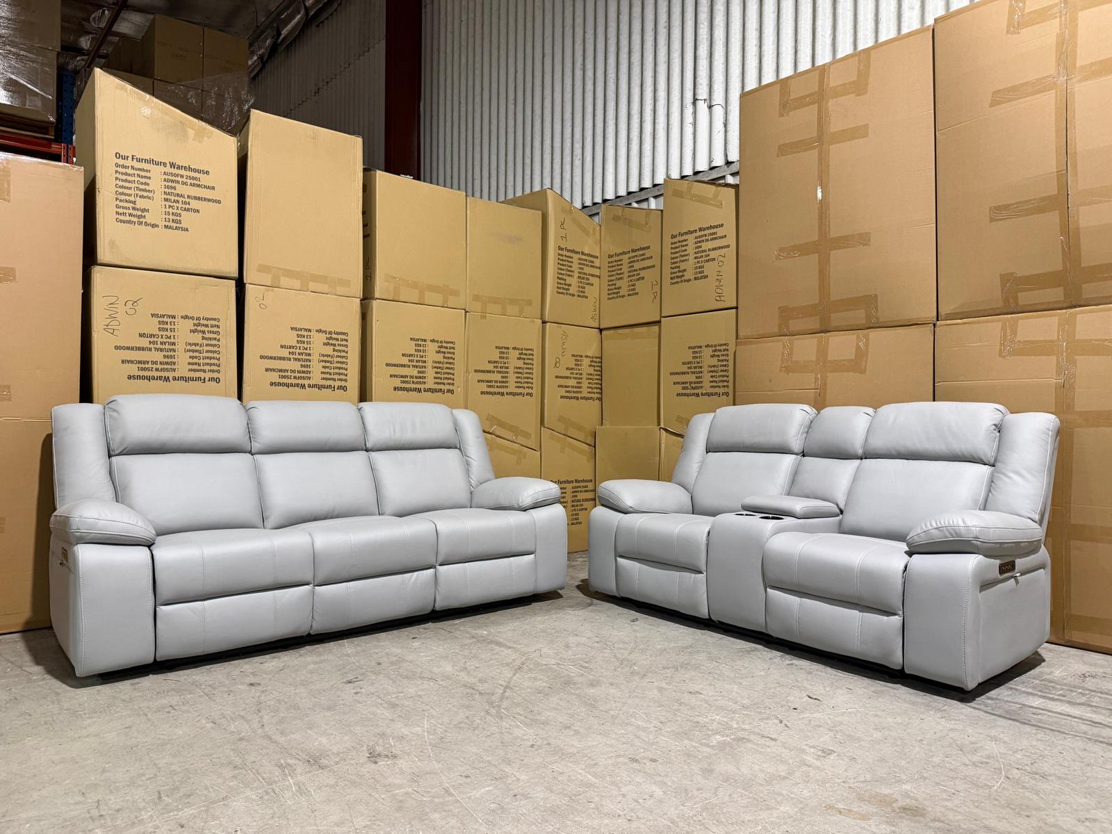 Kenso 3+2 Dual Recliners In Rhino Suede Fifty Shades