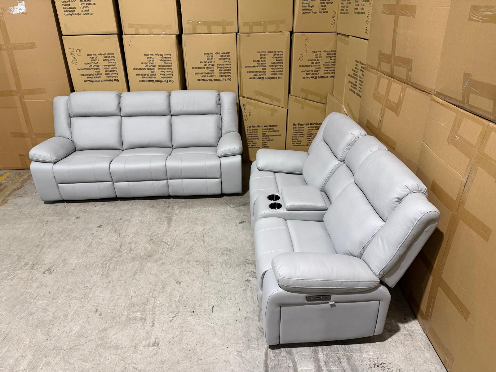 Kenso 3+2 Dual Recliners In Rhino Suede Fifty Shades
