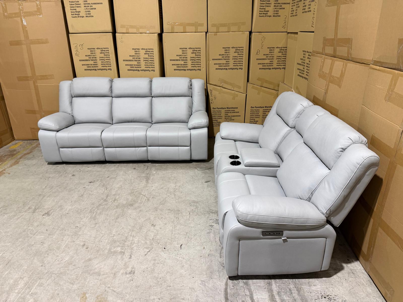 Kenso 3+2 Dual Recliners In Rhino Suede Fifty Shades