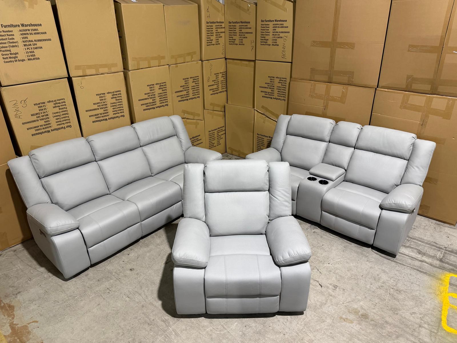Kenso 3+2+1 Dual Recliners In Rhino Suede Fifty Shades