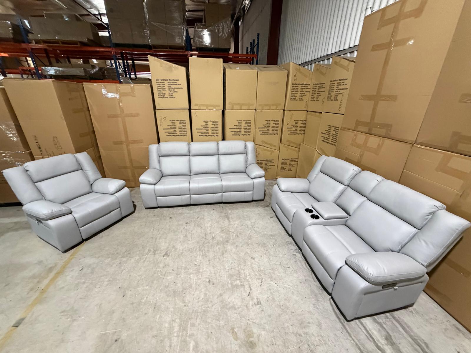 Kenso 3+2+1 Dual Recliners In Rhino Suede Fifty Shades