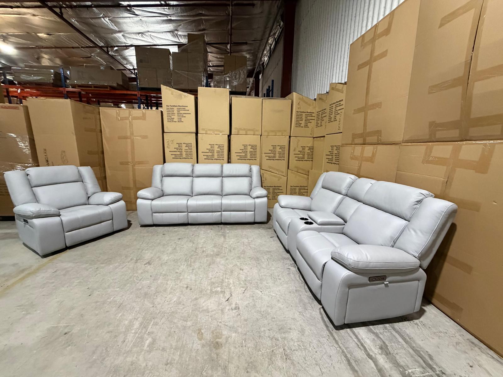 Kenso 3+2+1 Dual Recliners In Rhino Suede Fifty Shades