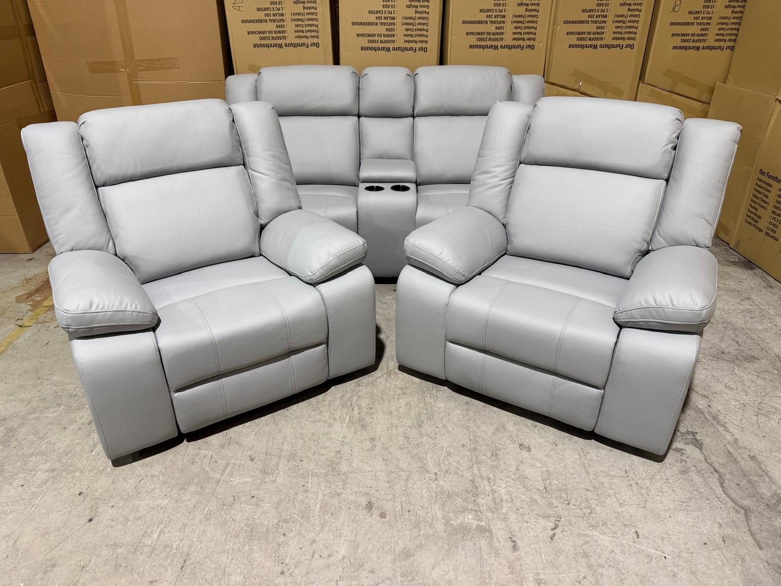 Kenso 2+1+1 Dual Recliners In Rhino Suede Fifty Shades