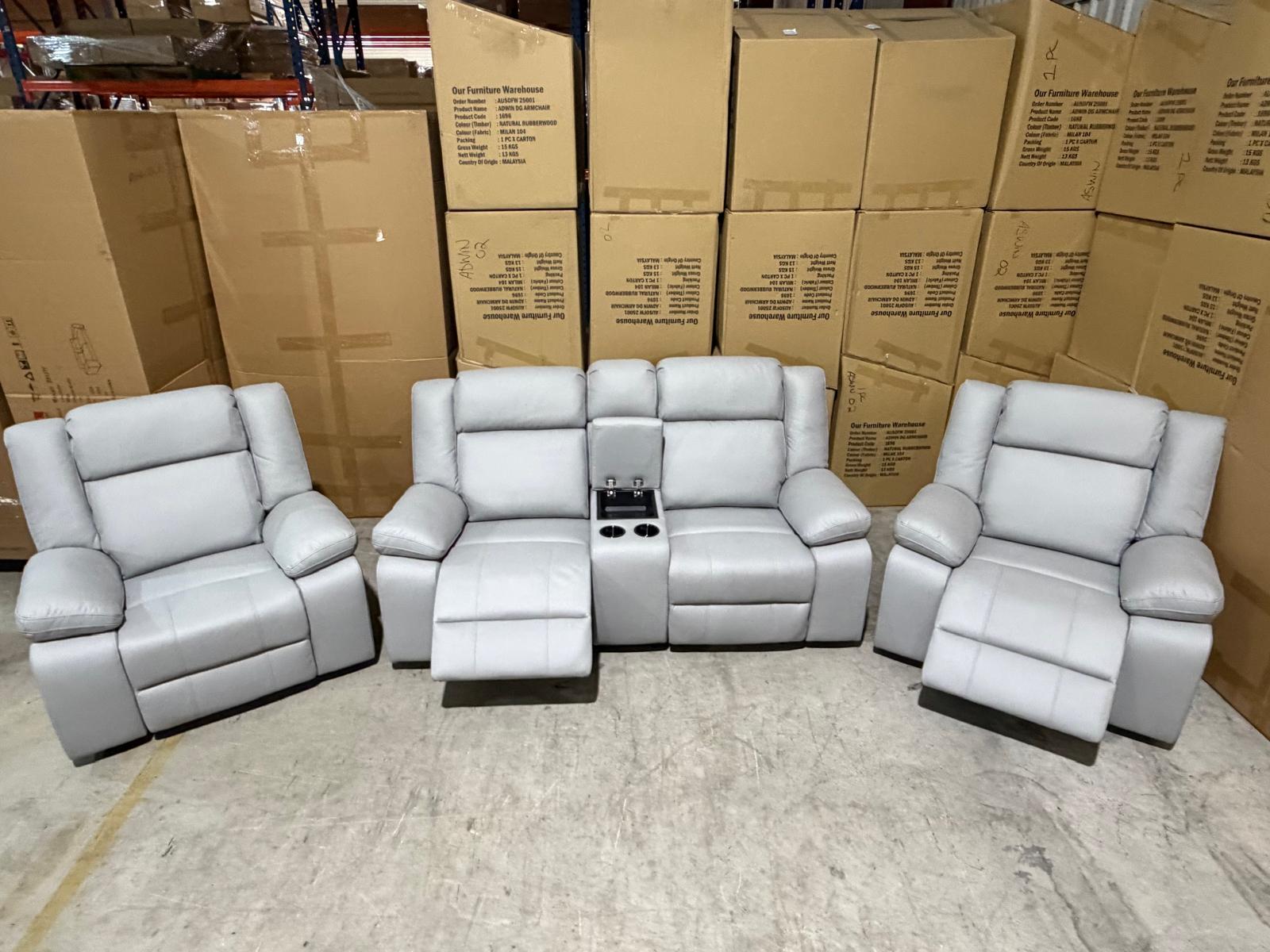 Kenso 2+1+1 Dual Recliners In Rhino Suede Fifty Shades