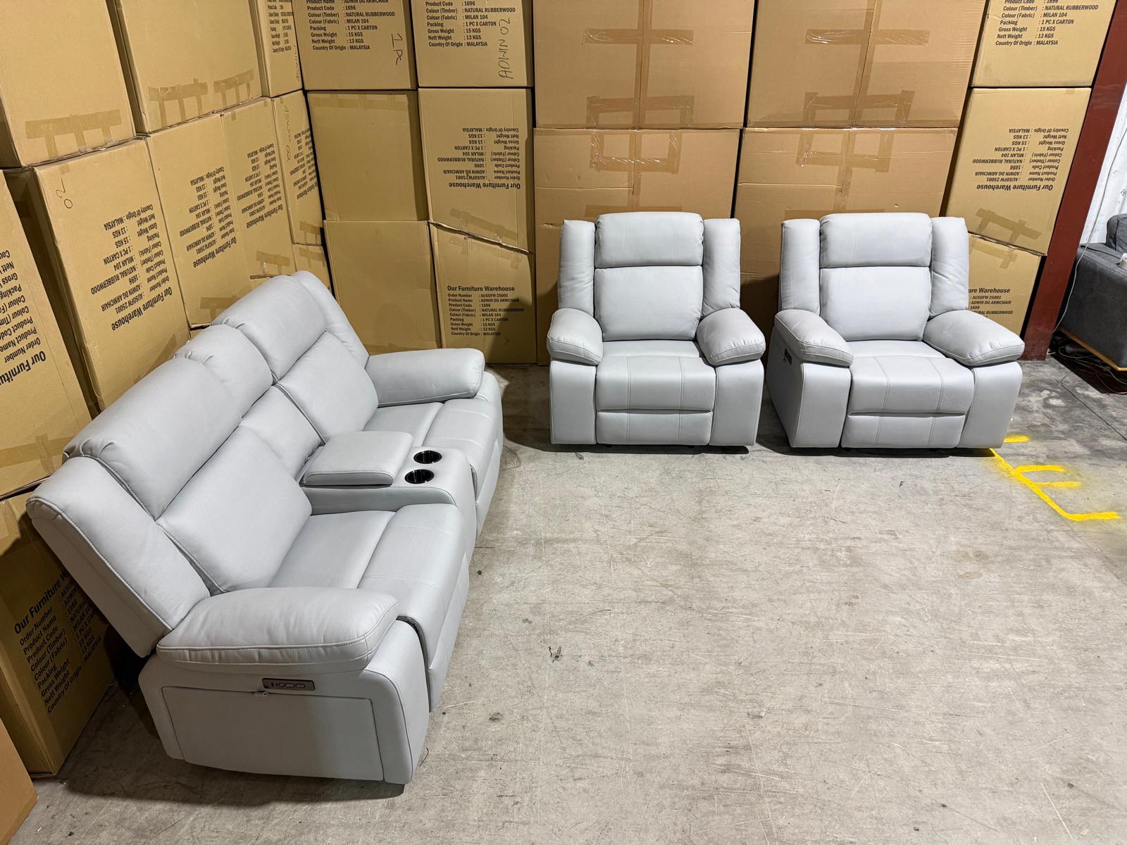 Kenso 2+1+1 Dual Recliners In Rhino Suede Fifty Shades