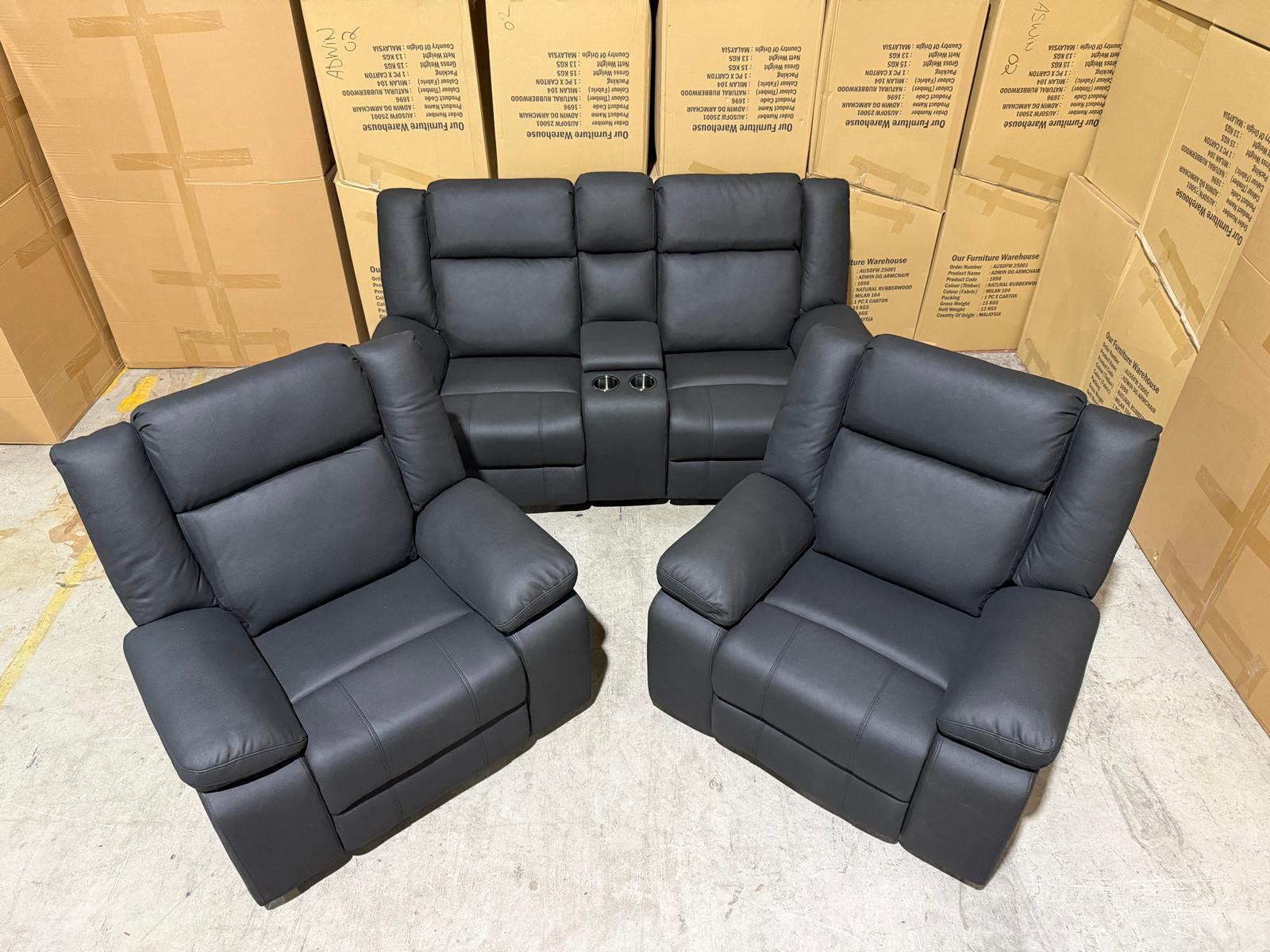 Kenso 2+1+1 Dual Recliners In Rhino Suede Black