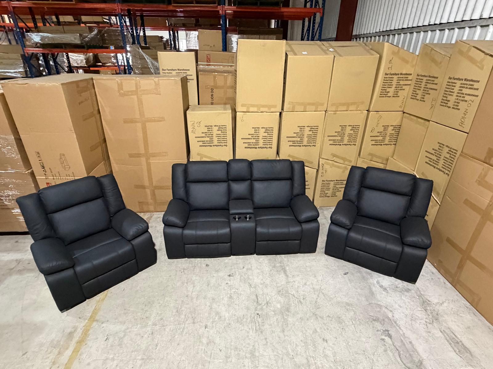 Kenso 2+1+1 Dual Recliners In Rhino Suede Black