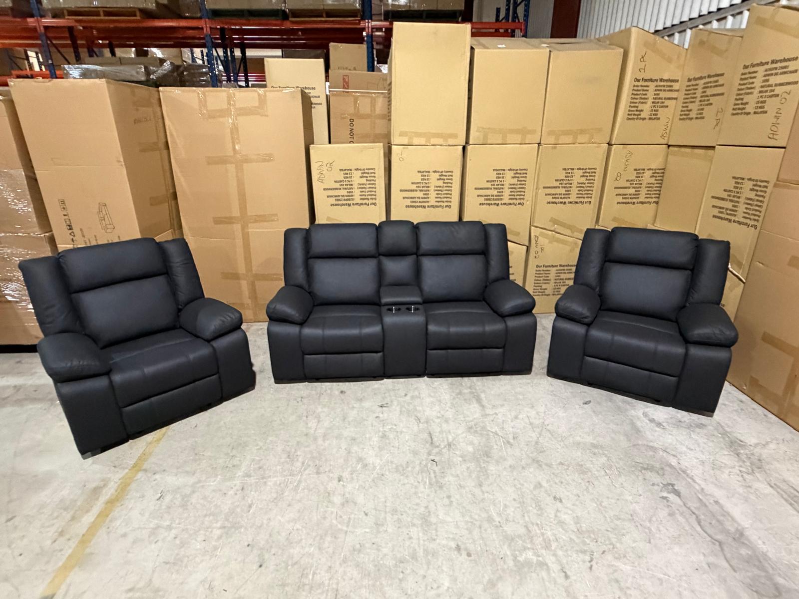 Kenso 2+1+1 Dual Recliners In Rhino Suede Black
