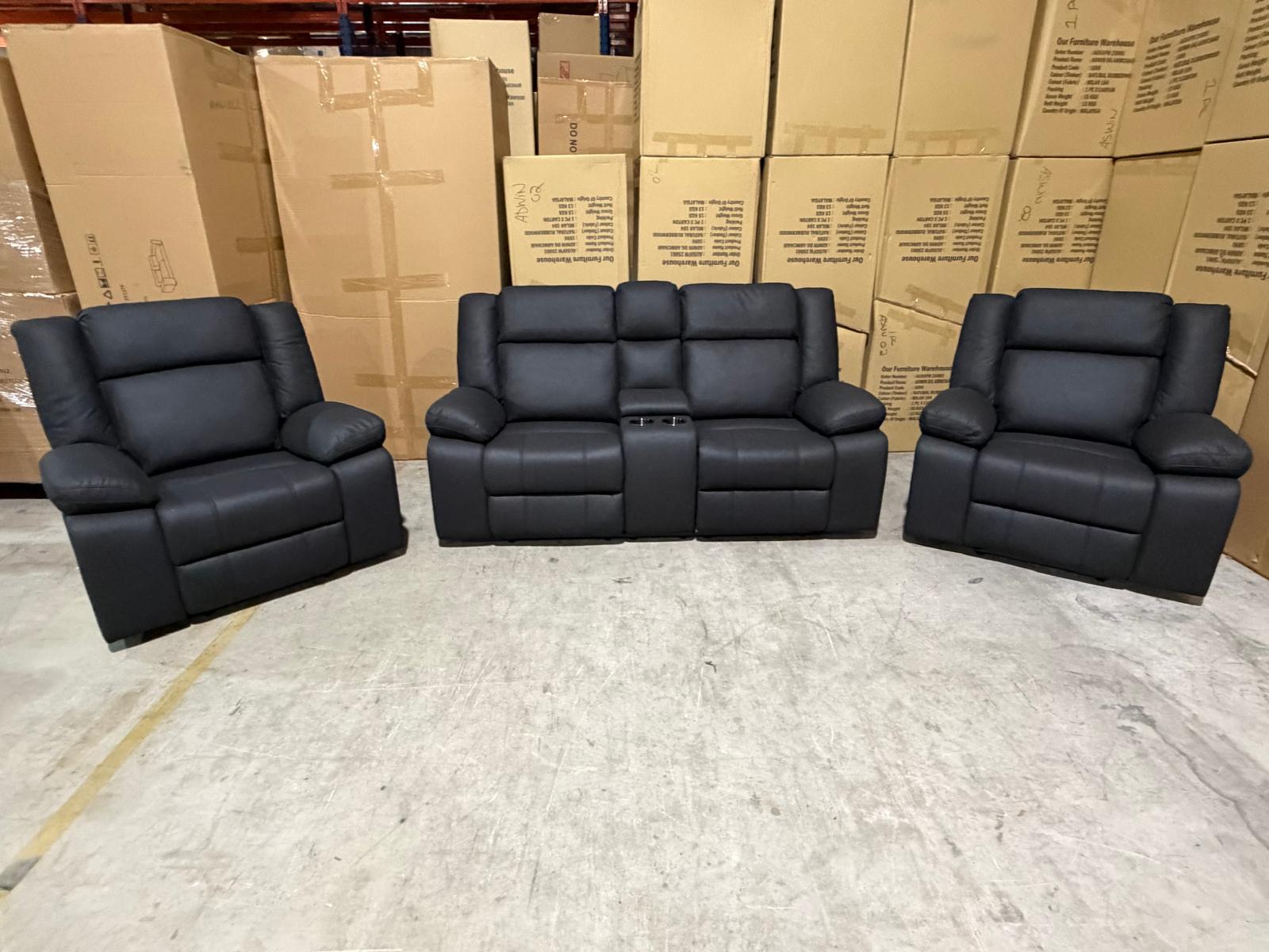 Kenso 2+1+1 Dual Recliners In Rhino Suede Black