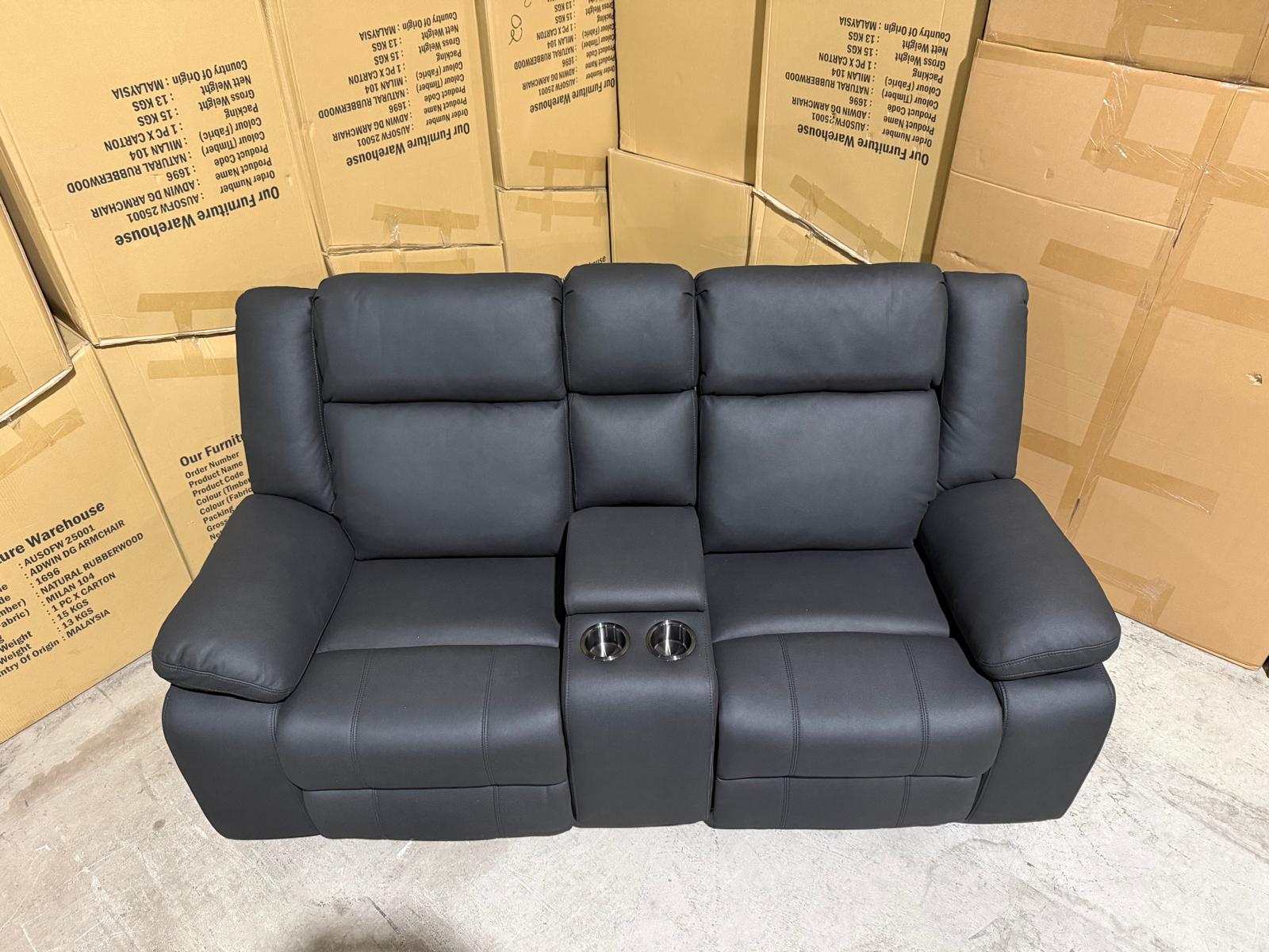 Kenso 3+2+1 Dual Recliners In Rhino Suede Black