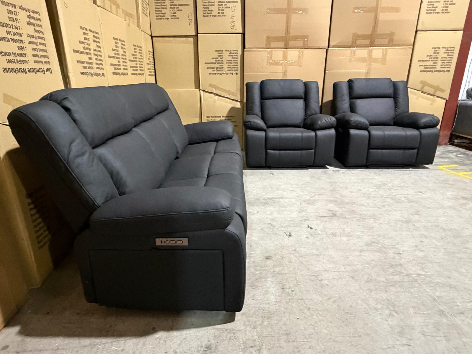 Kenso 3+1+1 Dual Recliners In Rhino Suede Black
